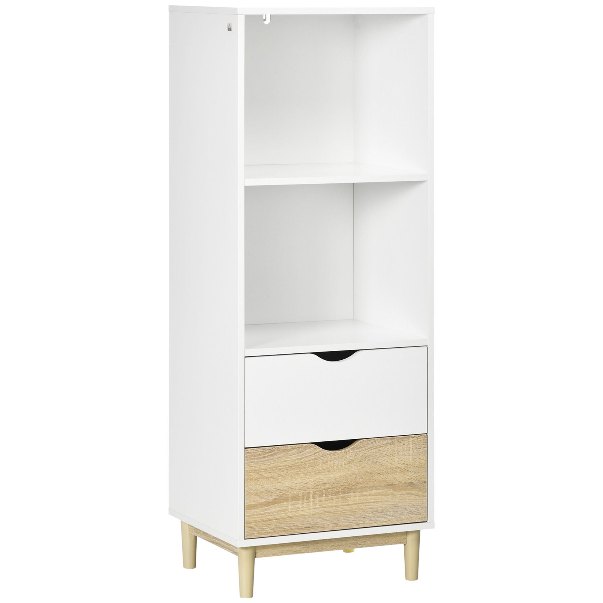 HOMCOM Bücherregal Regal mit 2 Schubladen, mit offenen Fächern 1-tlg.,  BxLxH: 40 x 48 x 131 cm