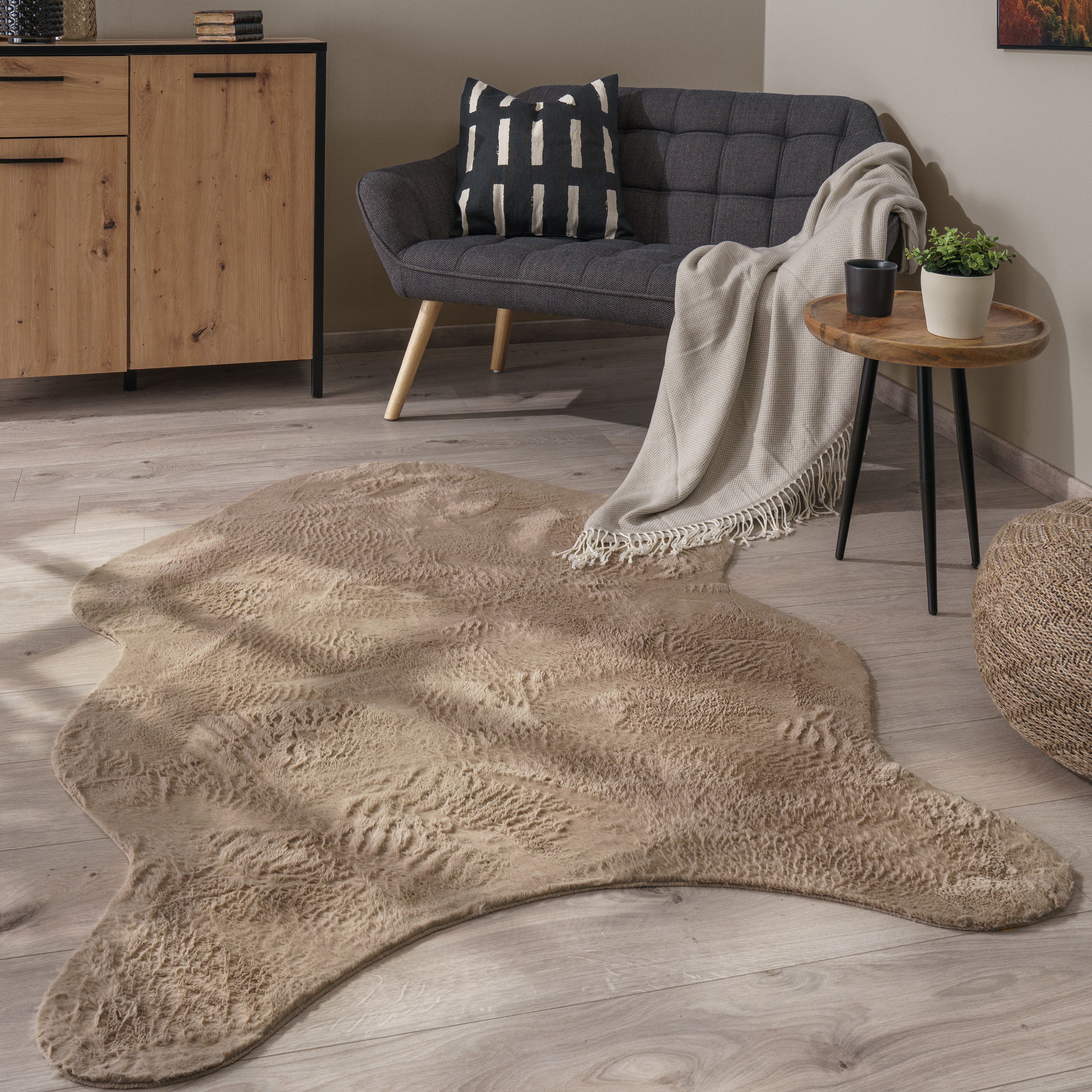 Paco Home Fellteppich Pelt 640, fellförmig, Höhe: 16 mm, Kunstfell, Uni Far günstig online kaufen
