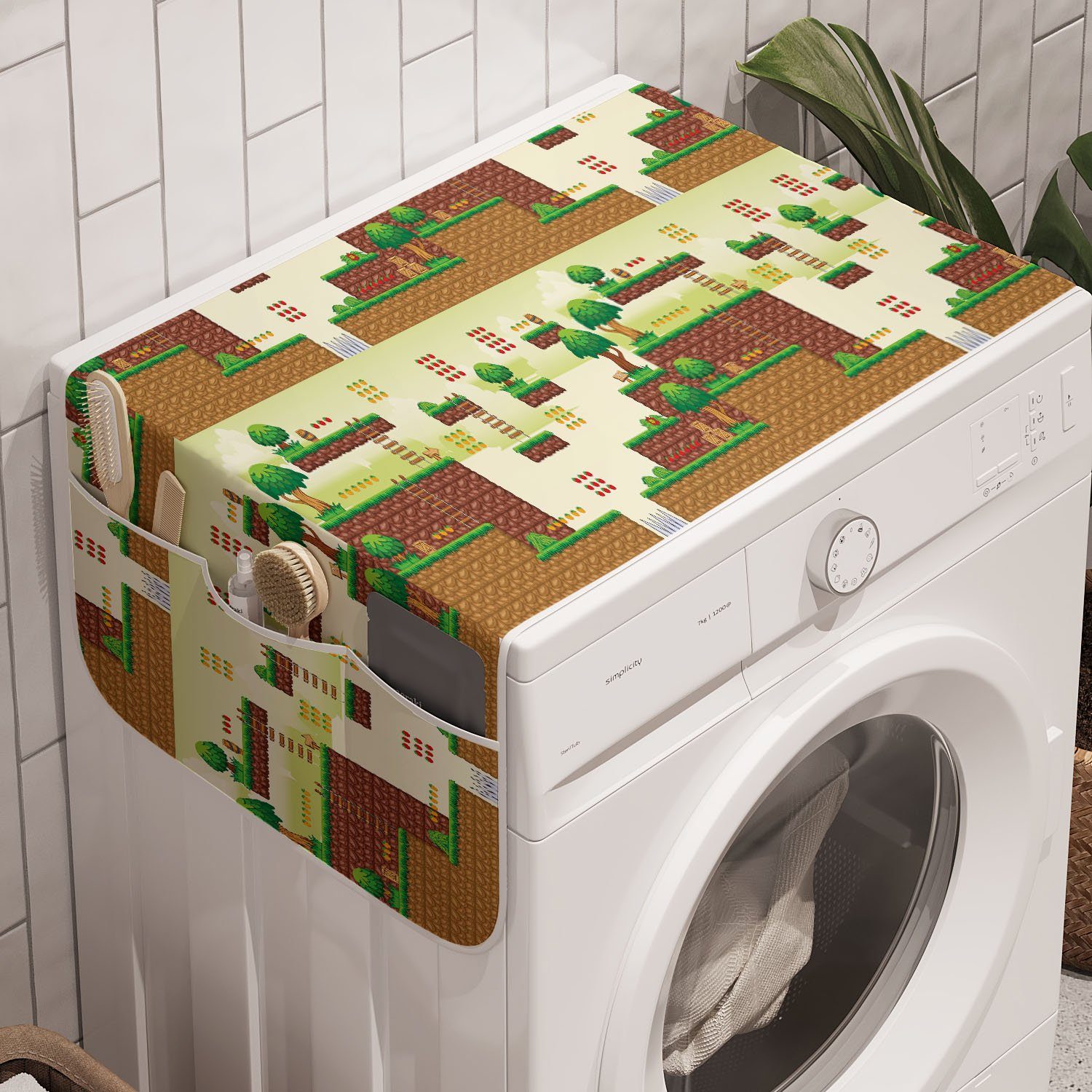 Abakuhaus Badorganizer Anti-Rutsch-Stoffabdeckung für Waschmaschine und Trockner, Gaming Vintage Videospiel-Plattform