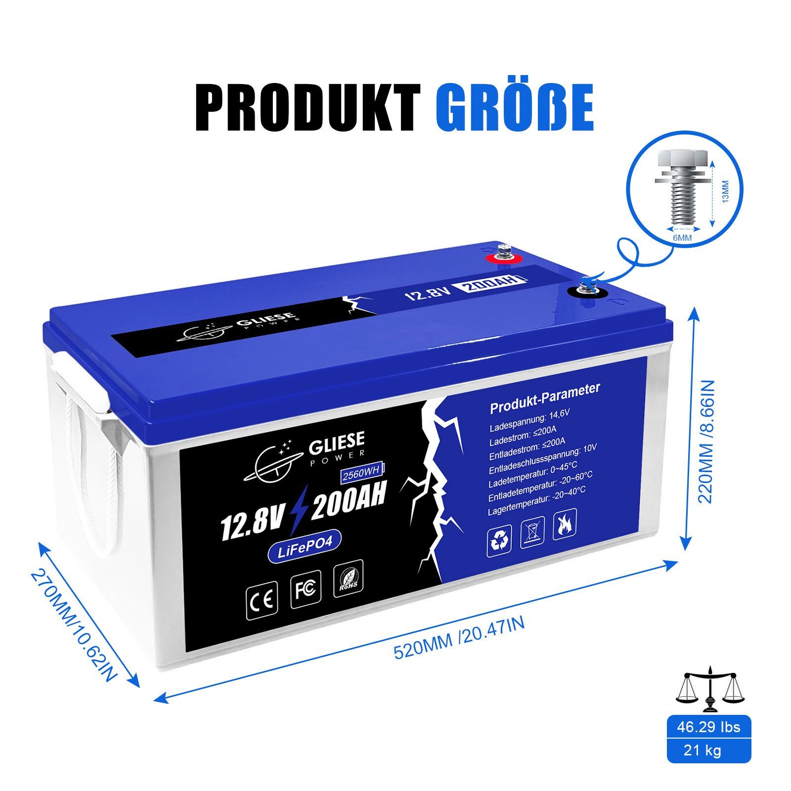 LFP LiFePO4 200Ah Versorgungsbatterie 12 V mit Bluetooth, 699,00 €