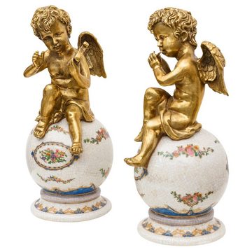 Aubaho Engelfigur Engel Paar Figur Skulptur Flöte Harfe Kugel Porzellan Messing Antik-St