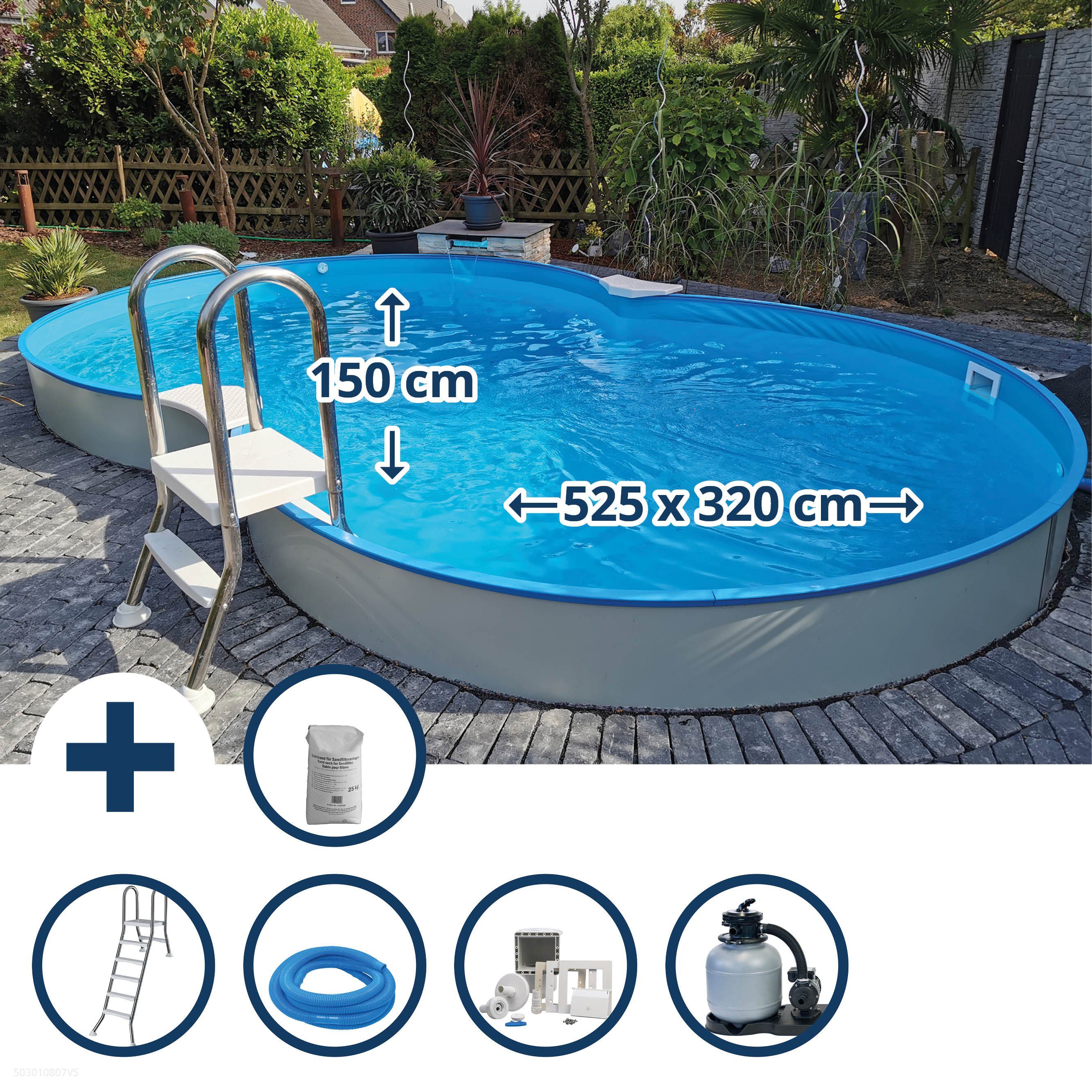 Waterman Achtformpool Stahlwandpool Set (9-teil) halbhoch achtform Calyp (Komplett-Set), verzinkte Stahlwand