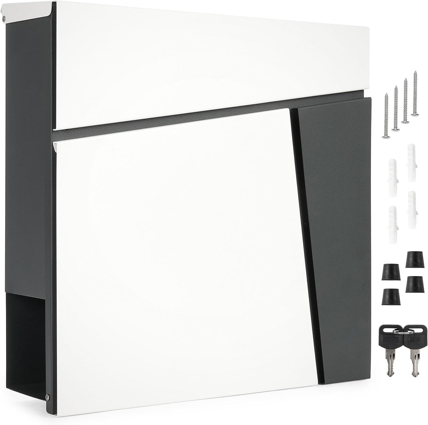 BRUBAKER Briefkasten mit Zeitungsfach - Moderner, Großer und Wetterfester Design Postkasten (1-St., mit Zeitungsrolle und 2 Schlüsseln), Wandbriefkasten aus Aluminium - Weiß und Anthrazit
