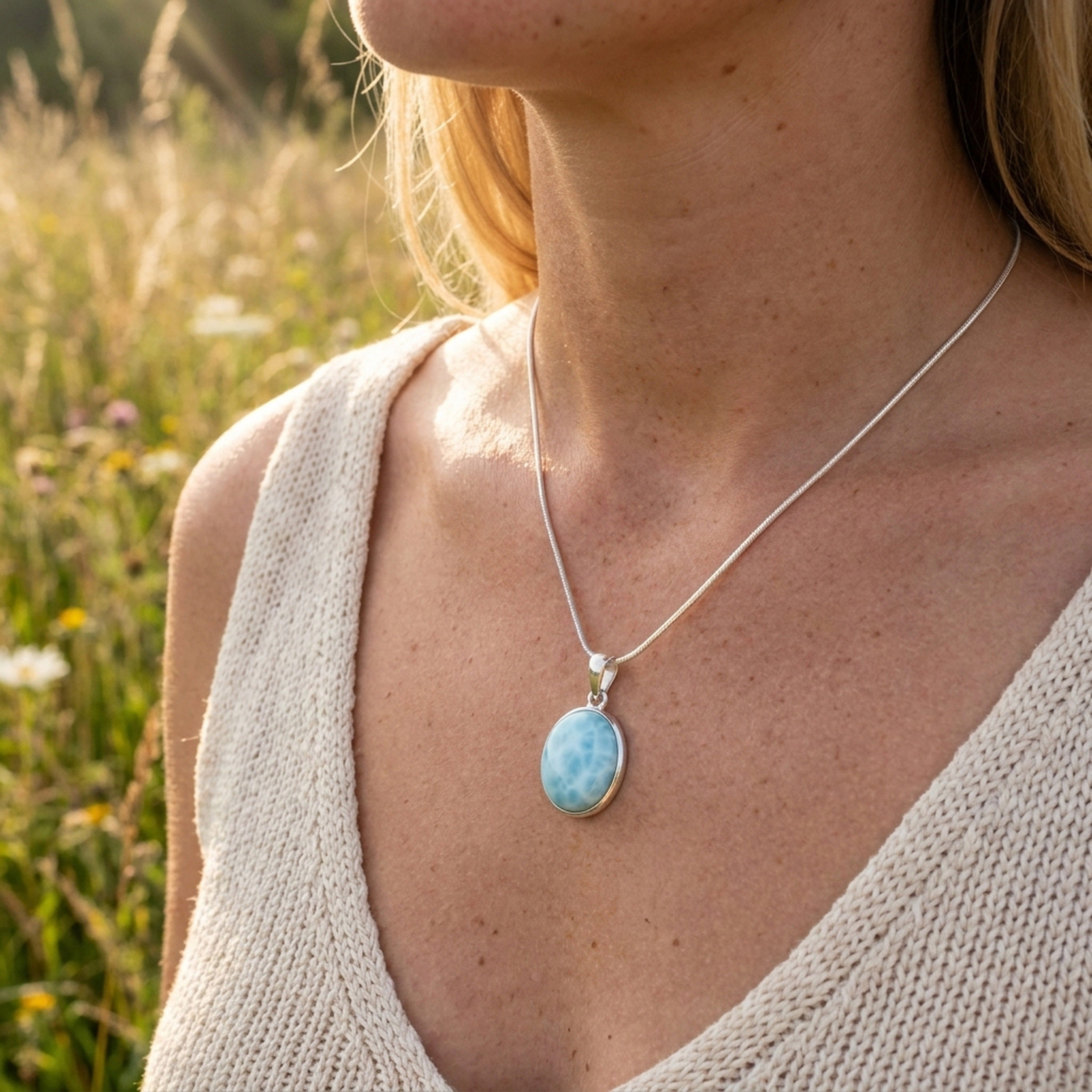 Lebensquelle Plus Kettenanhänger Larimar Anhänger (oval) in Silber gefasst – Bild 2 von 5