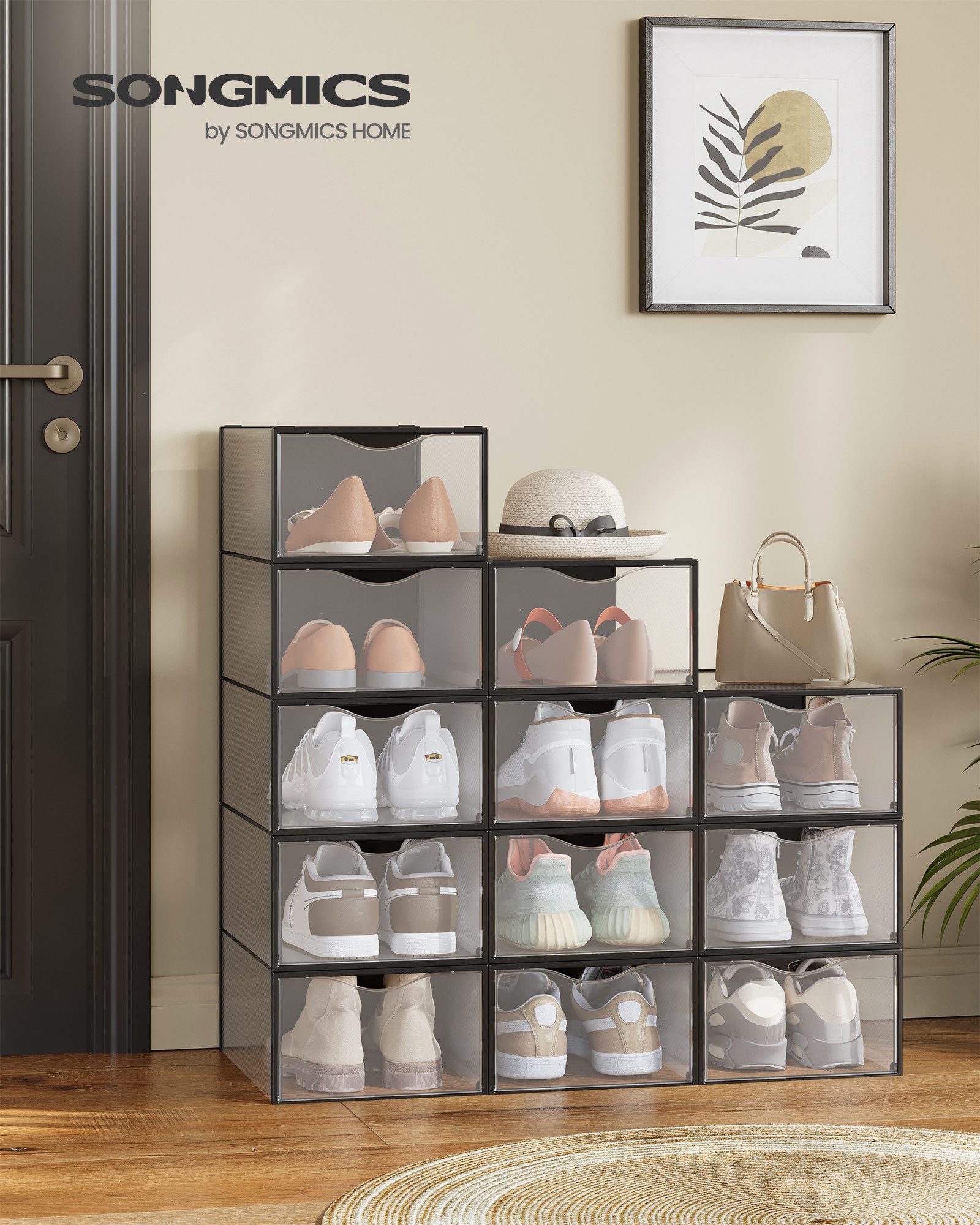 SONGMICS Schuhbox Schuh-Organizer (12 St), Schuhboxen, durchsichtig, 12/18er Set, 33,2 x 23 x 14,5 cm