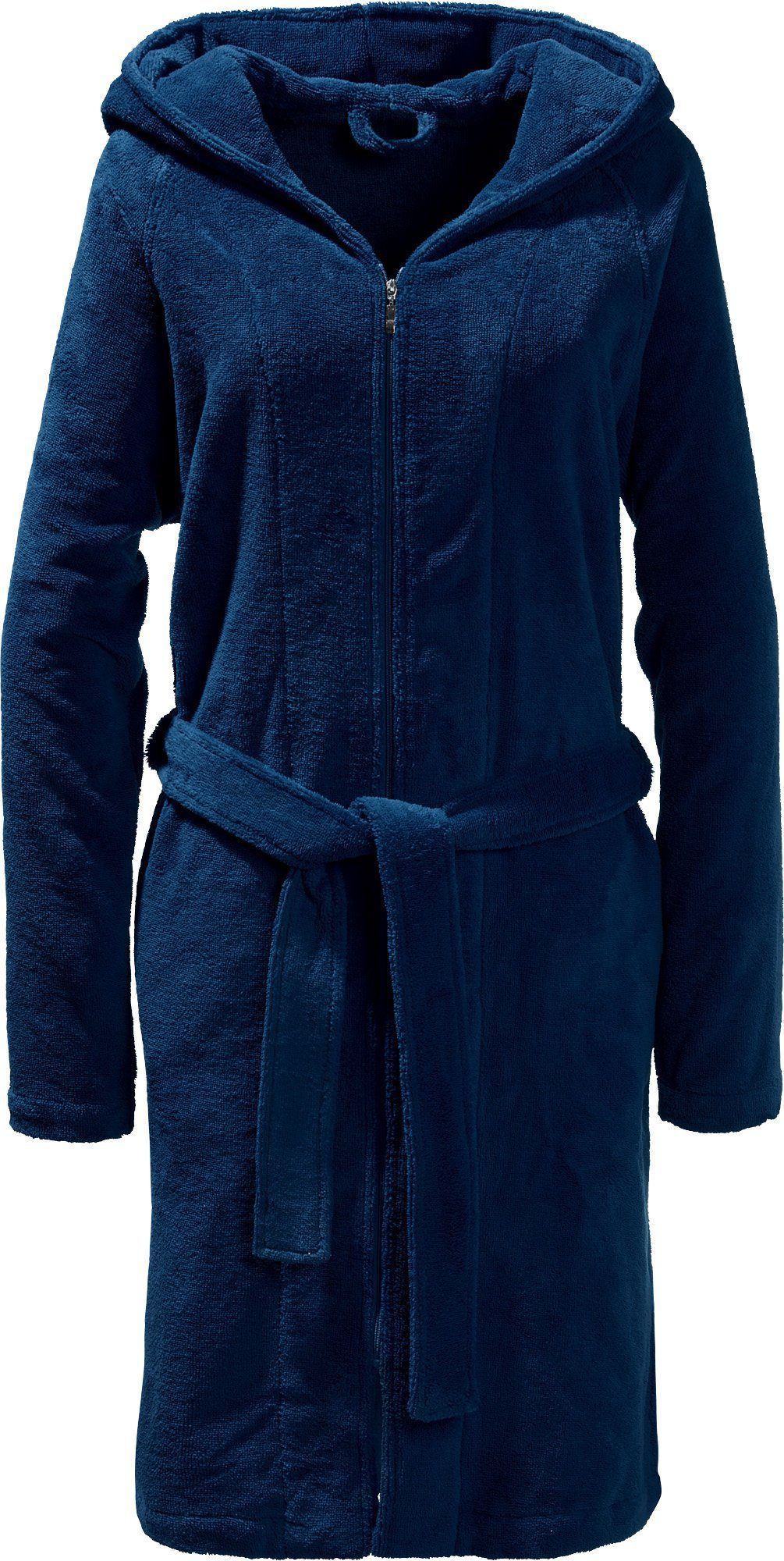 Erwin Müller Bademantel Velours Unisex-Bademantel "Balingen" mit Kapuze, Rückenlänge cm: 110/kurz (bis 110 cm):, Velours-Frottier, mit Kapuze/mit Eingriffstasche: /Reißverschluss:, V03, Velours Uni