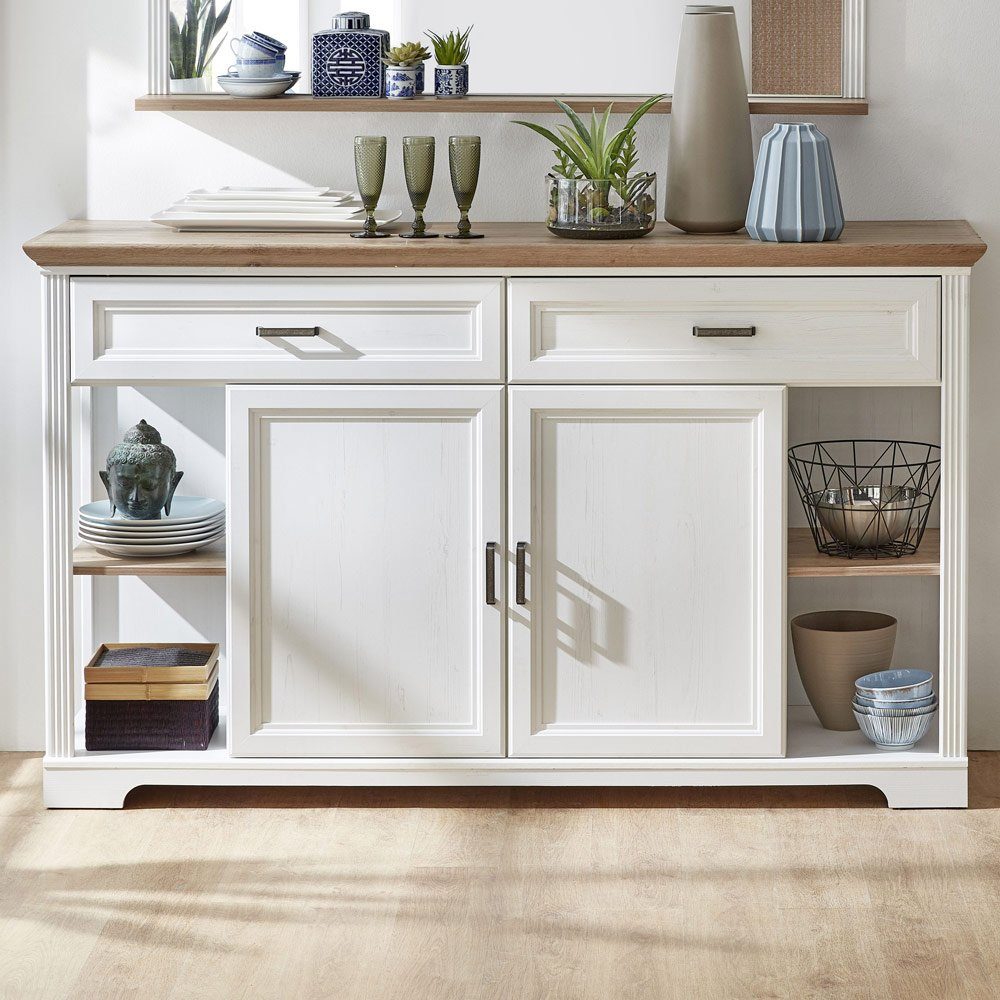 Lomadox Sideboard JÜLICH-36, Landhaus in Pinie weiß Absetzungen in Artisan Eiche Nb. 171/102/48 cm