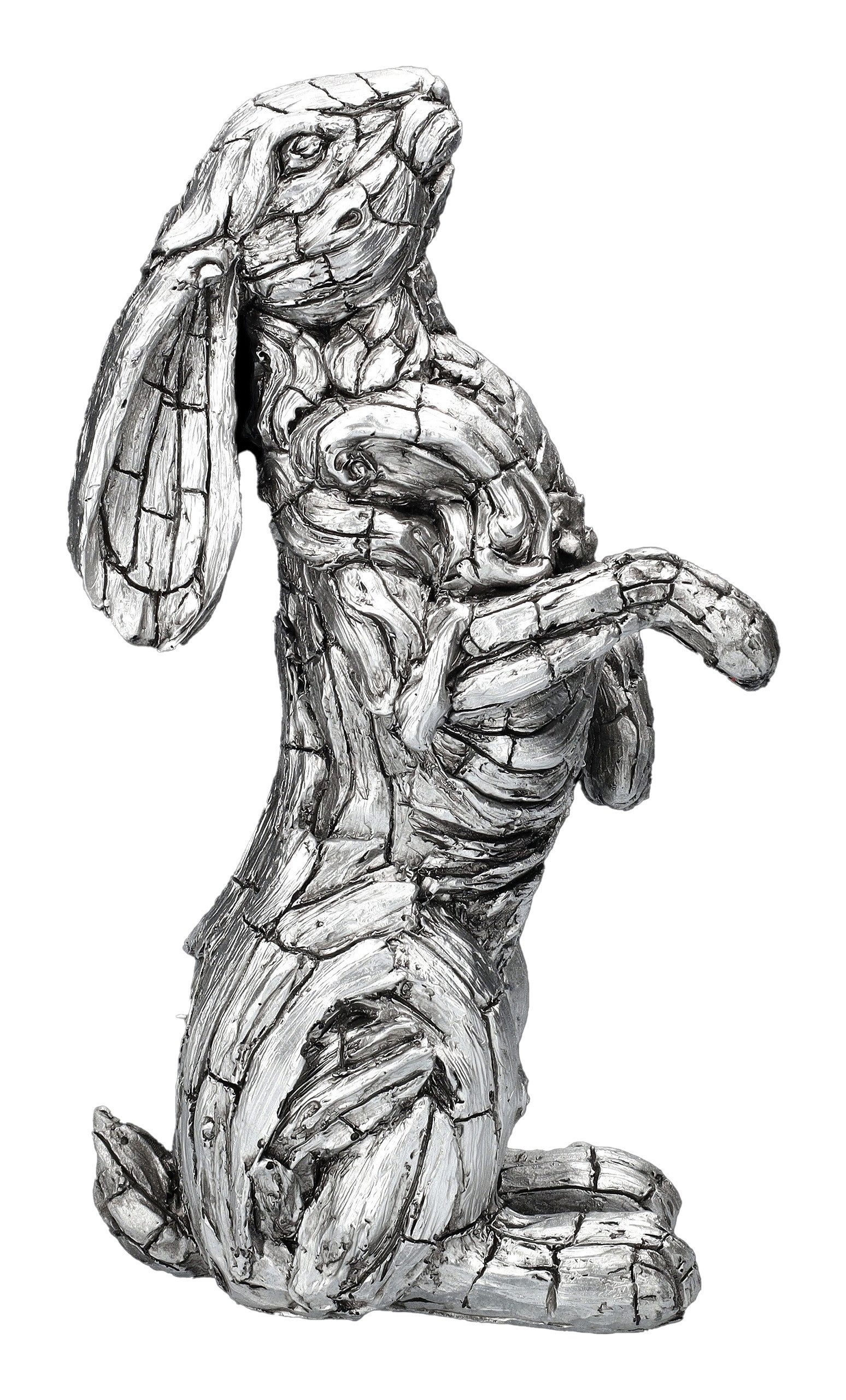 Figuren Shop GmbH Tierfigur Hasenfigur - Holzoptik Silberfarben - Hase Abstrakt Dekofigur