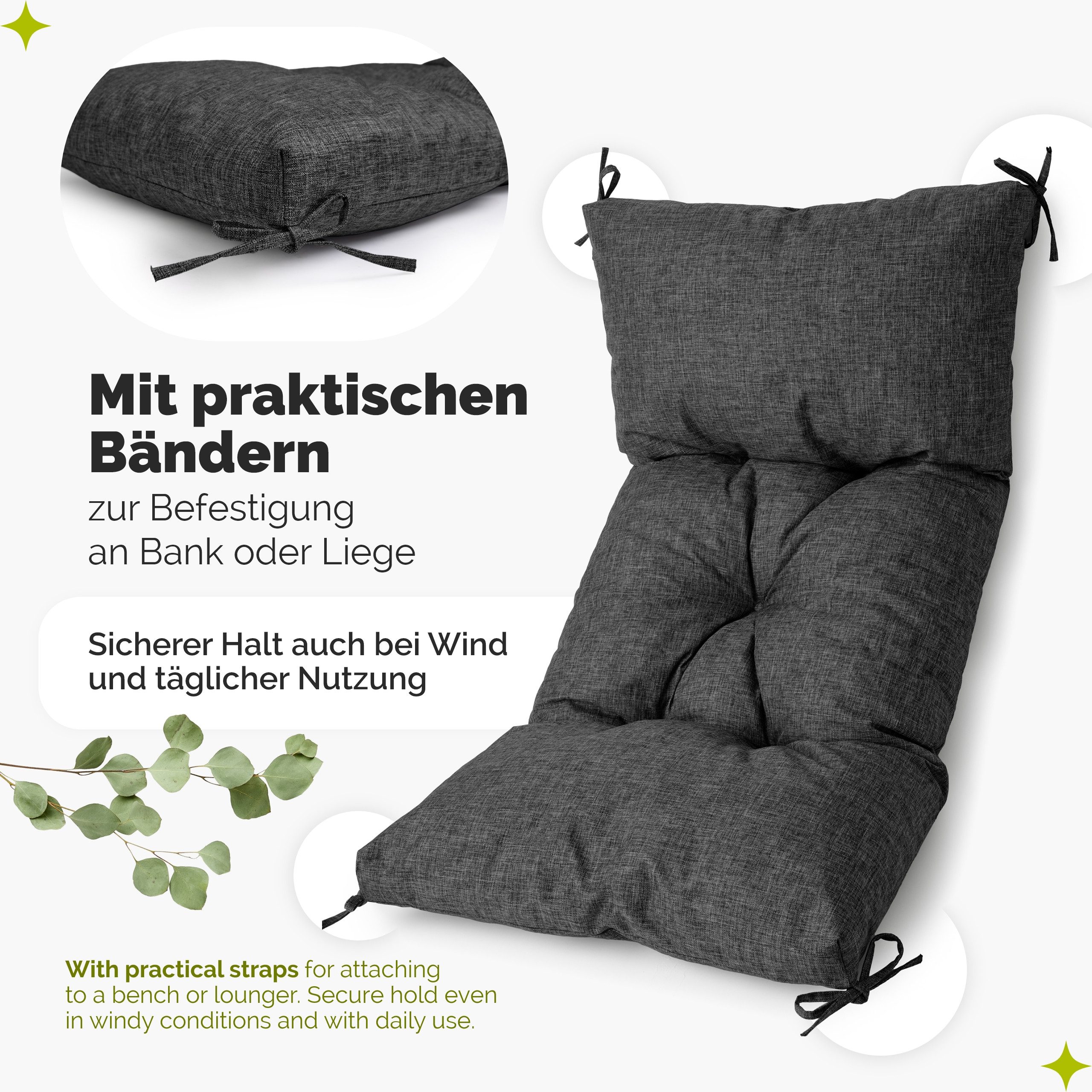 Garronda Bankauflage 100-180 cm, ca. 10 cm dick, Sitzkissen Outdoor GD-0219, (1 St), Hypoallergen, UV-beständig, Wasserbeständig – Bild 3 von 5