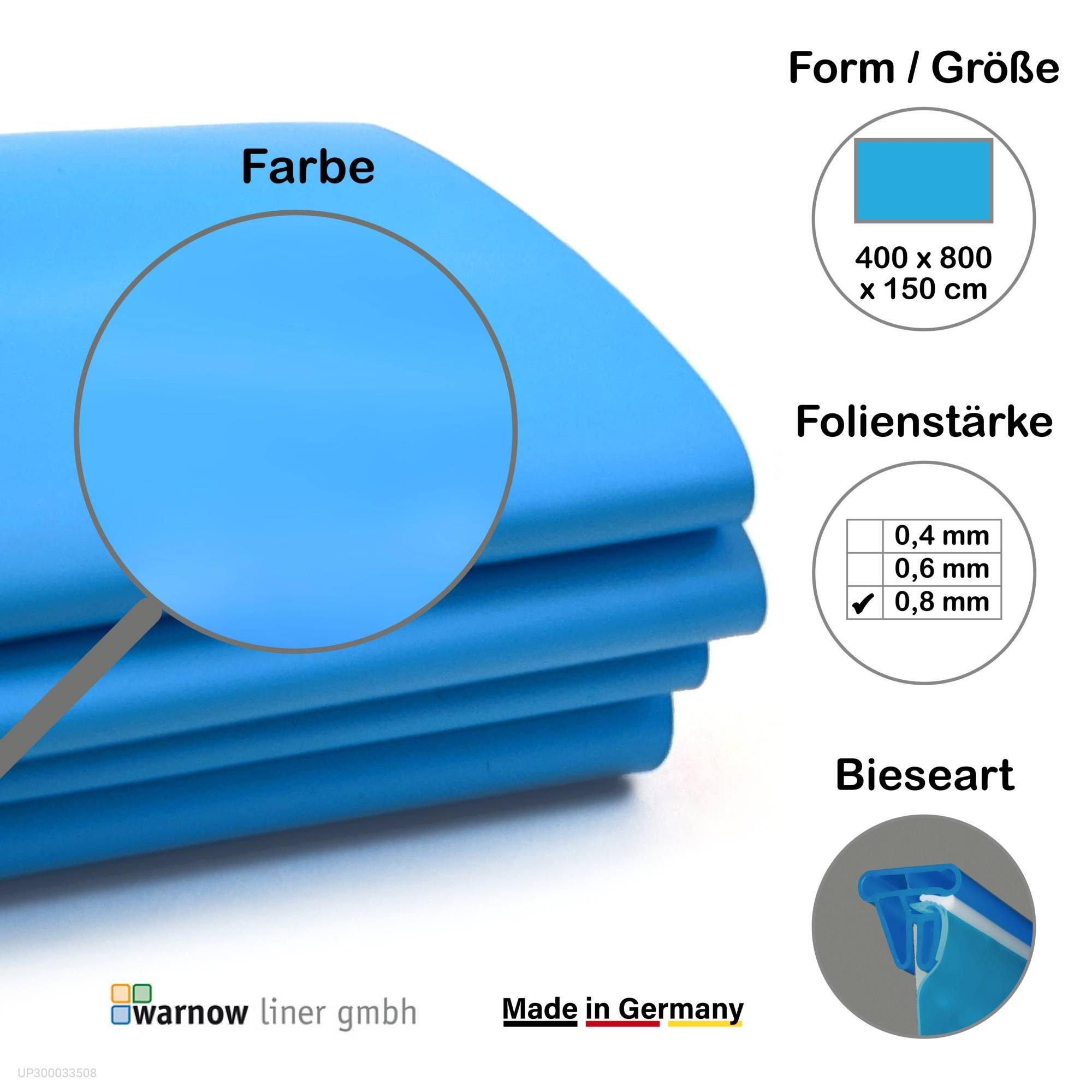 Poolinnenhülle Premium Poolfolie für Styroporpool, 800 cm x 400 c
