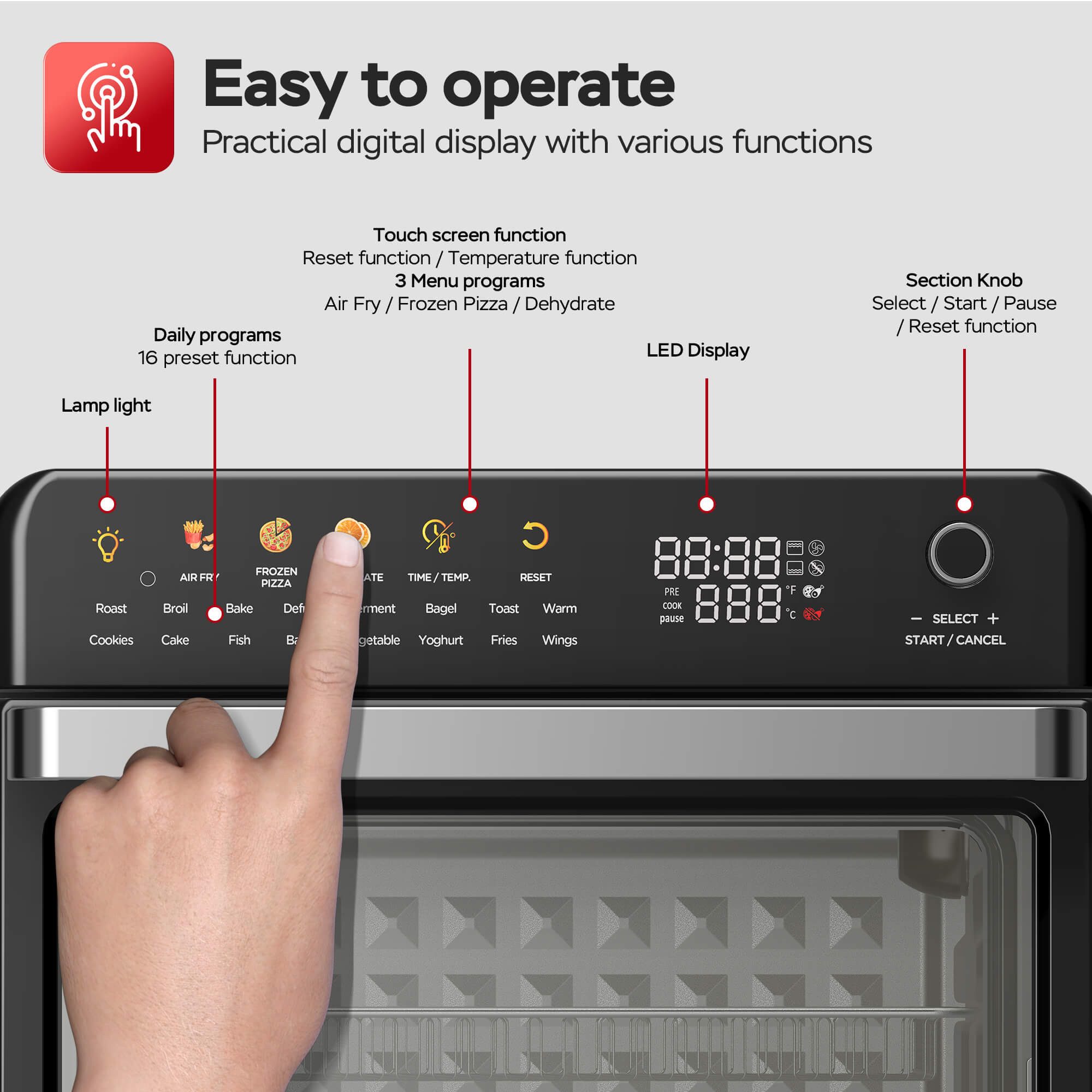 TurboTronic by Z-Line Minibackofen 2100 W 34 l Mini Backofen mit Airfryer Umluft Grill Pizzaofen Dörrer, Tischbackofen, kleiner Backofen, Mini Ofen, Heißluftfri – Bild 5 von 5