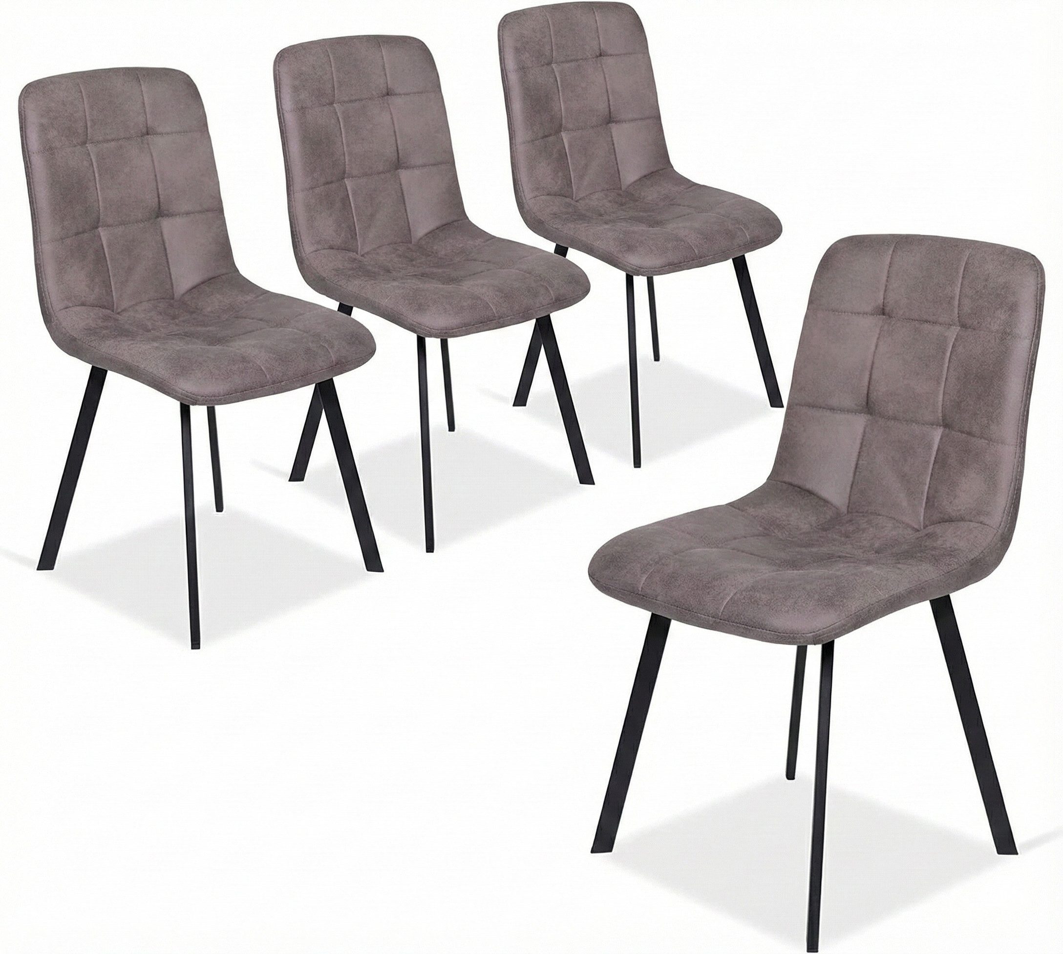 Liadomo Polsterstuhl Lissabon (4er Set), grauer Textilbezug in Leder-Optik mit Steppung, Metallfüße in Schwarz