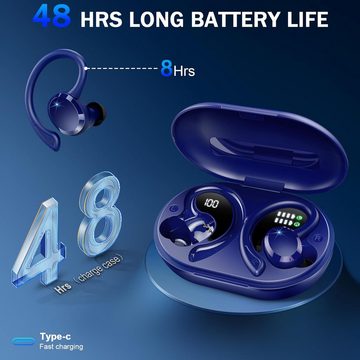 Rulefiss Kabellos Bluetooth 5.3 HiFi Stereo[2023]13 mm Treiber USB-C LEDLadebox In-Ear-Kopfhörer (Stabile Verbindung für ungestörten Hörgenuss in einer Reichweite von 15 Metern., mit HD Mic, 48Std Ohrhörer mit Bügel, IP7 Wasserdicht/800mAh)