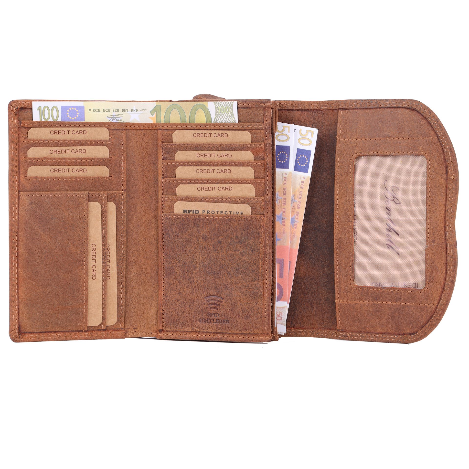 Benthill Geldbörse Damen Echt Leder Portemonnaie RFID Portmonee Vintage viel Kartenfächer, RFID-Schutz Kartenfächer Münzfach Reißverschlussfach – Bild 4 von 5