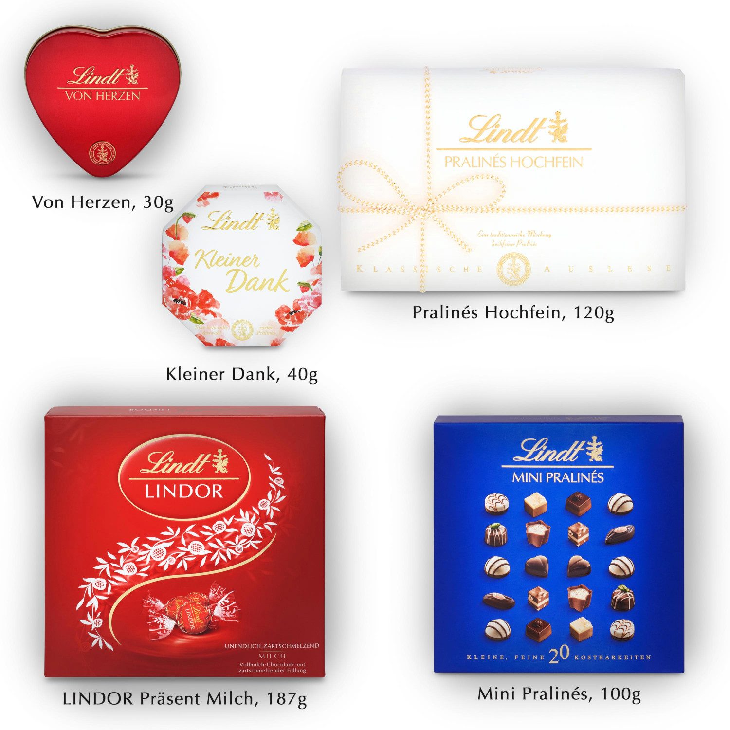 LINDT Schokolade LINDT Geschenk Set 477 g Pralinés Hochfein von Herzen Lindor