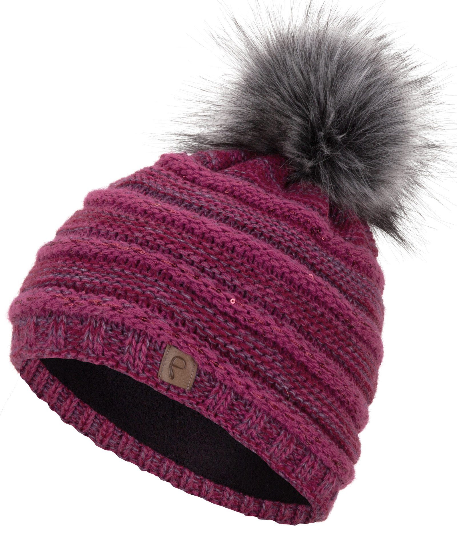 Faera Bommelmütze Wintermütze mit Bommel Damen Mütze Beanie Haube gefüttert Strickmütze