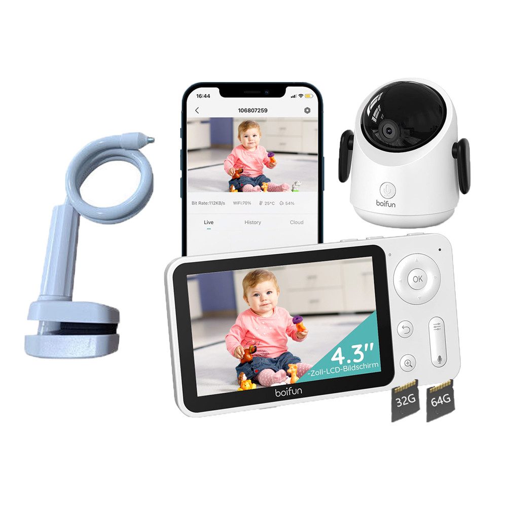 Babyphone WLAN Babyphone mit Kamera 4,3” 2MP Kamera App-Steuerung mit Halterung