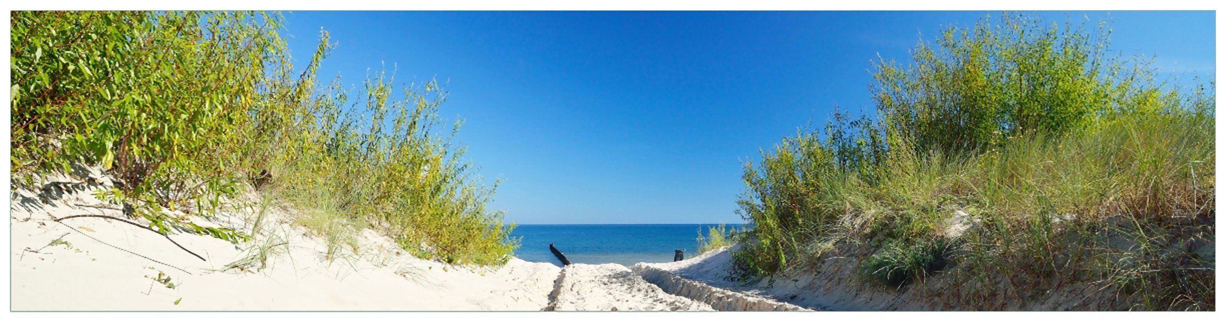 Heutiges Sonderangebot Wallario Küchenrückwand Auf dem Sandweg (1-tlg) Strand zum Meer, dem Himmel Blauer - über