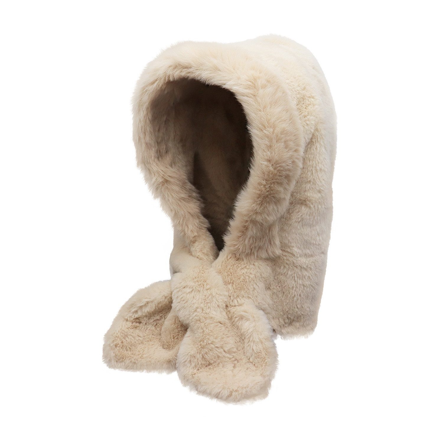 Refttenw Fleecemütze Damen Wintermütze Schal Set Dicker Plüsch Flauschige Mützen Warmer Fleece-Winterschal mit Kapuze