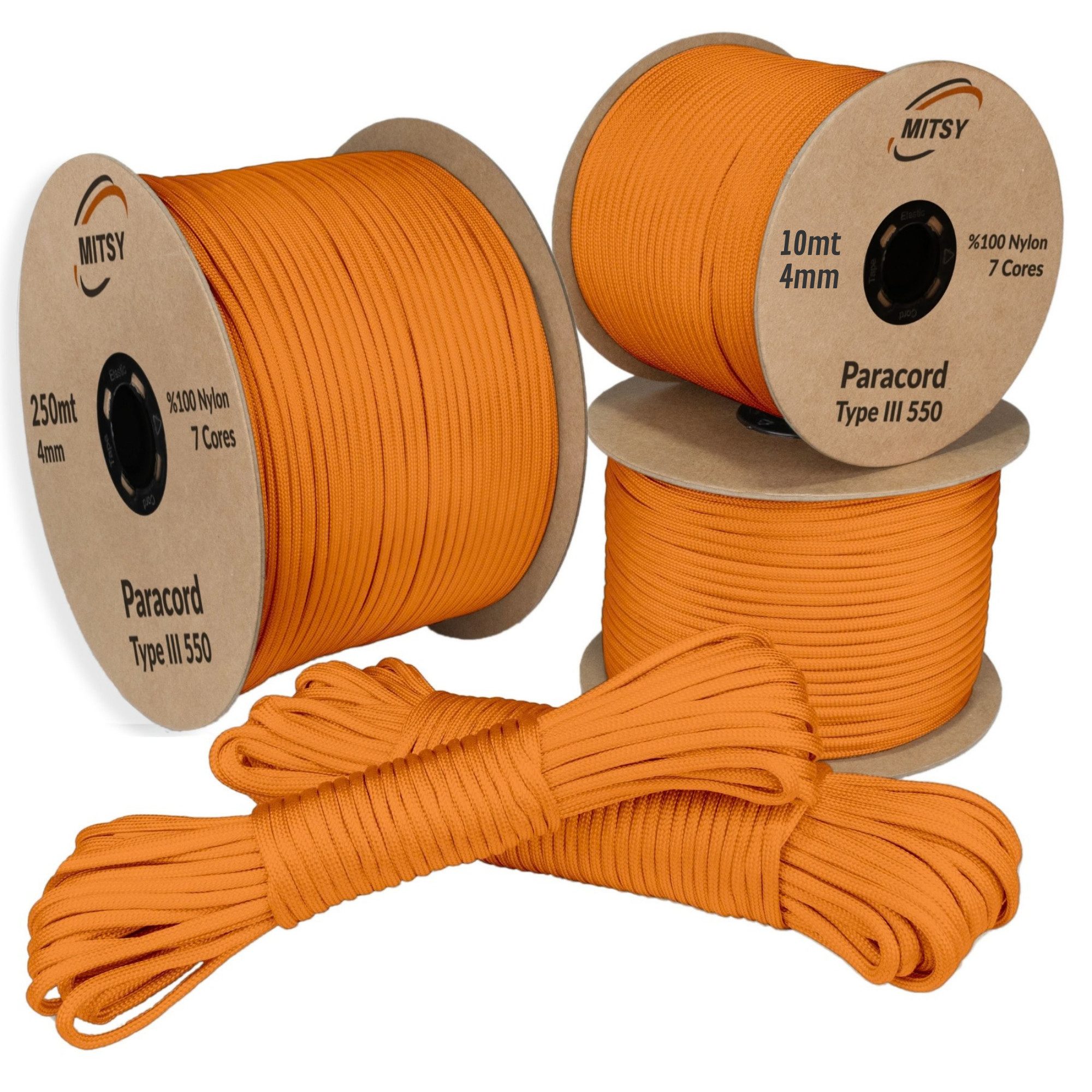 MITSY 4mm Paracord 550 Typ III – Starkes Nylonseil für Outdoor & Survival Seil (7-Kern Aufbau, Reißfest & Langlebig), Extra stark, 250 kg Belastbar, UV-beständig, für Camping & Hundeleinen