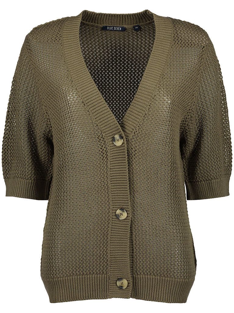 Blue Seven Strickjacke 147197 Damen Strickjacke mit Loch-Muster & 3/4-Arm - Cardigan mit Knopfleiste