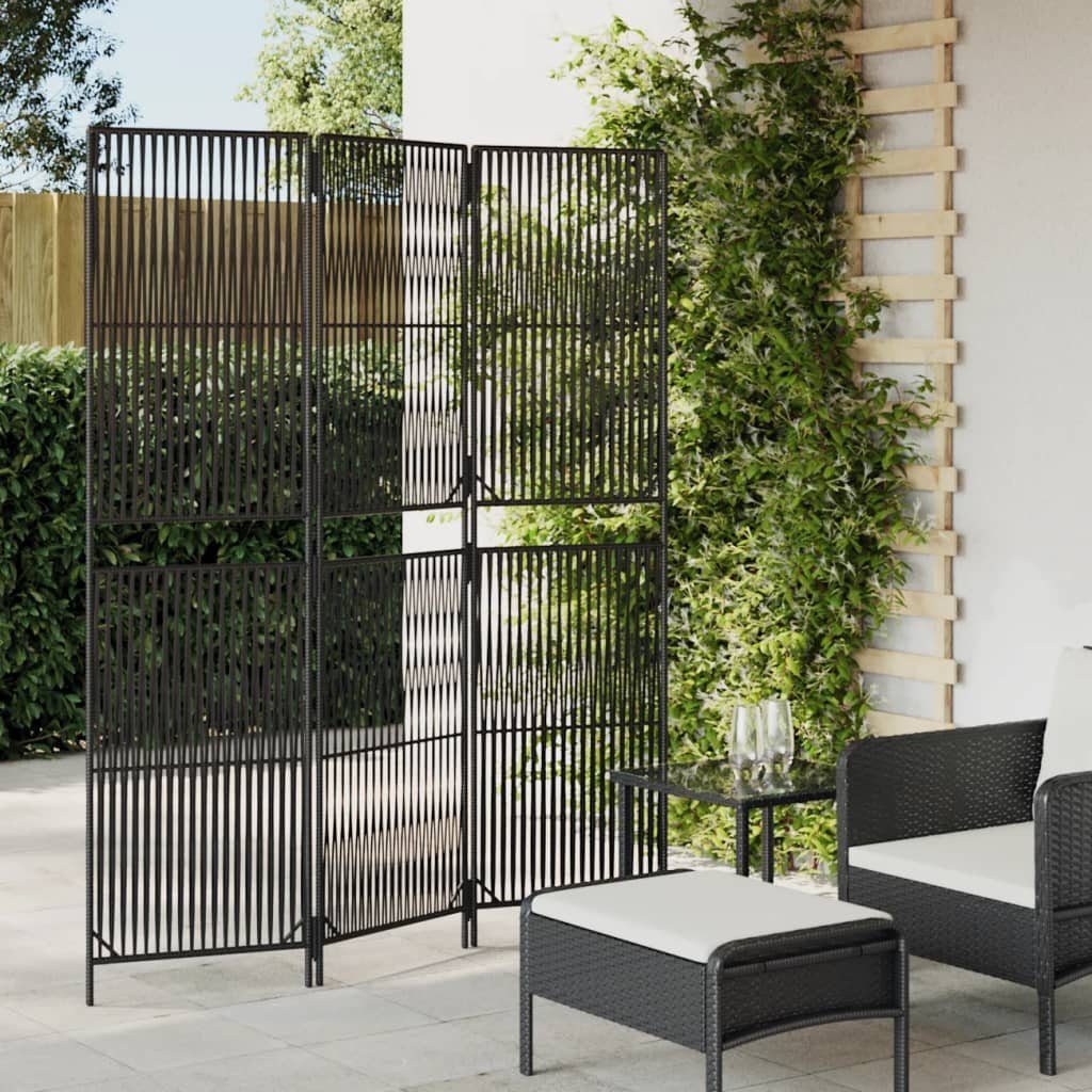 vidaXL Raumteiler Paravent 3-tlg. Schwarz Poly Rattan, 1-tlg.