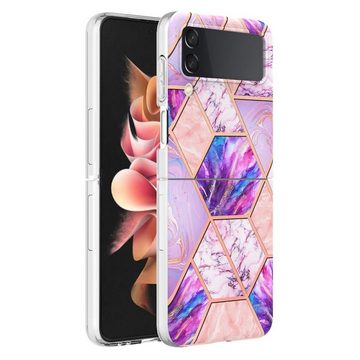 Wigento Handyhülle Für Samsung Galaxy Z Flip4 Electroplating Splicing Marmor TPU Hülle Schutz Cover Handy Tasche Muster / Motiv Lila Hülle Etuis Muster