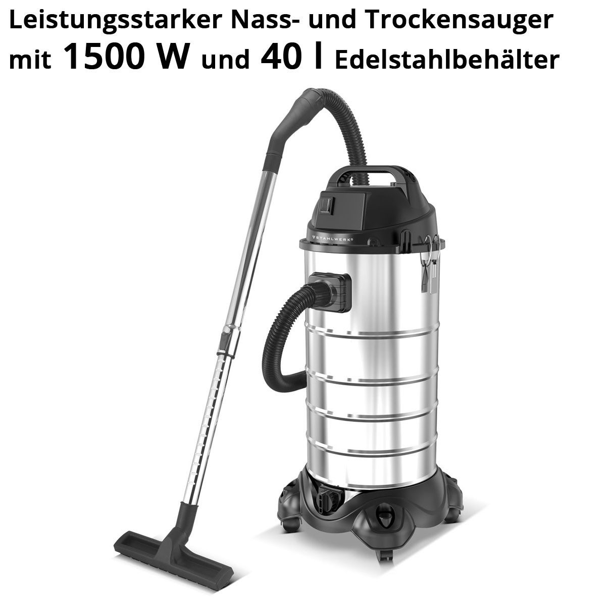STAHLWERK Industriesauger 1500 W Nass- und Trockensauger VCL-1500 ST Industriesauger mit 40 L