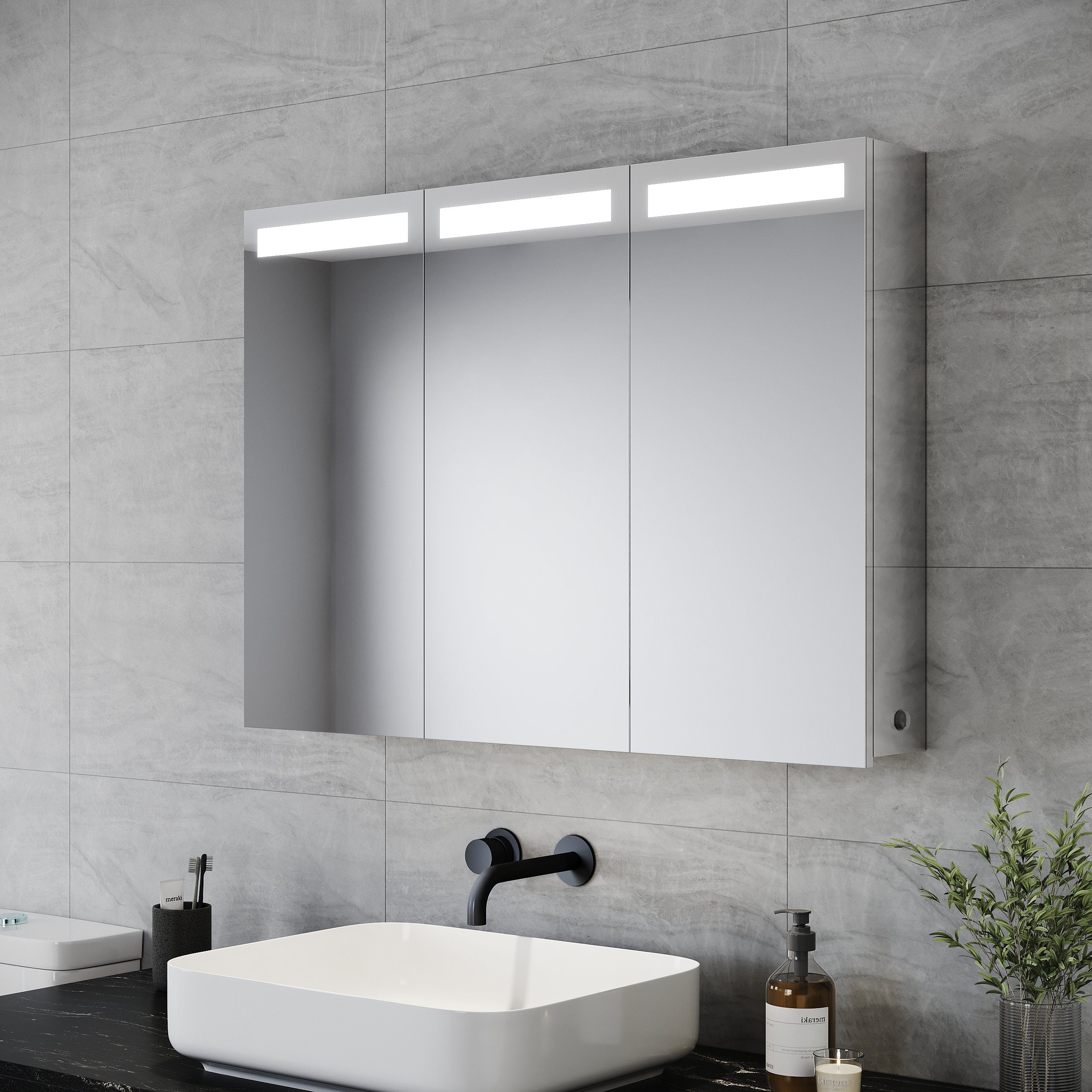 SONNI Spiegelschrank Edelstahl Spiegelschrank 90x65x13cm mit LED  Beleuchtung Bad Steckdose mit Steckdose, verstellbare Einlegeböden,  Druckknopfschalter, 90 cm breit, IP44, Badezimmerspiegel