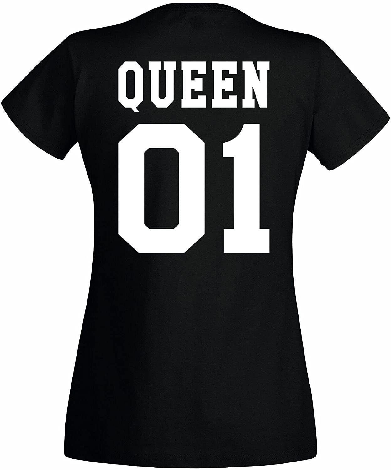 Youth Designz T-Shirt King (1-tlg) trendiger Spruch Princess Set mit Rückenprint, T-Shirt Kinder Herren Prince Queen Queen-Schwarz Damen