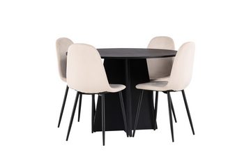 BOURGH Esstisch Polar & Bootcut Eßtischgruppe mit 4 Stühlen und Tisch rund 110 cm