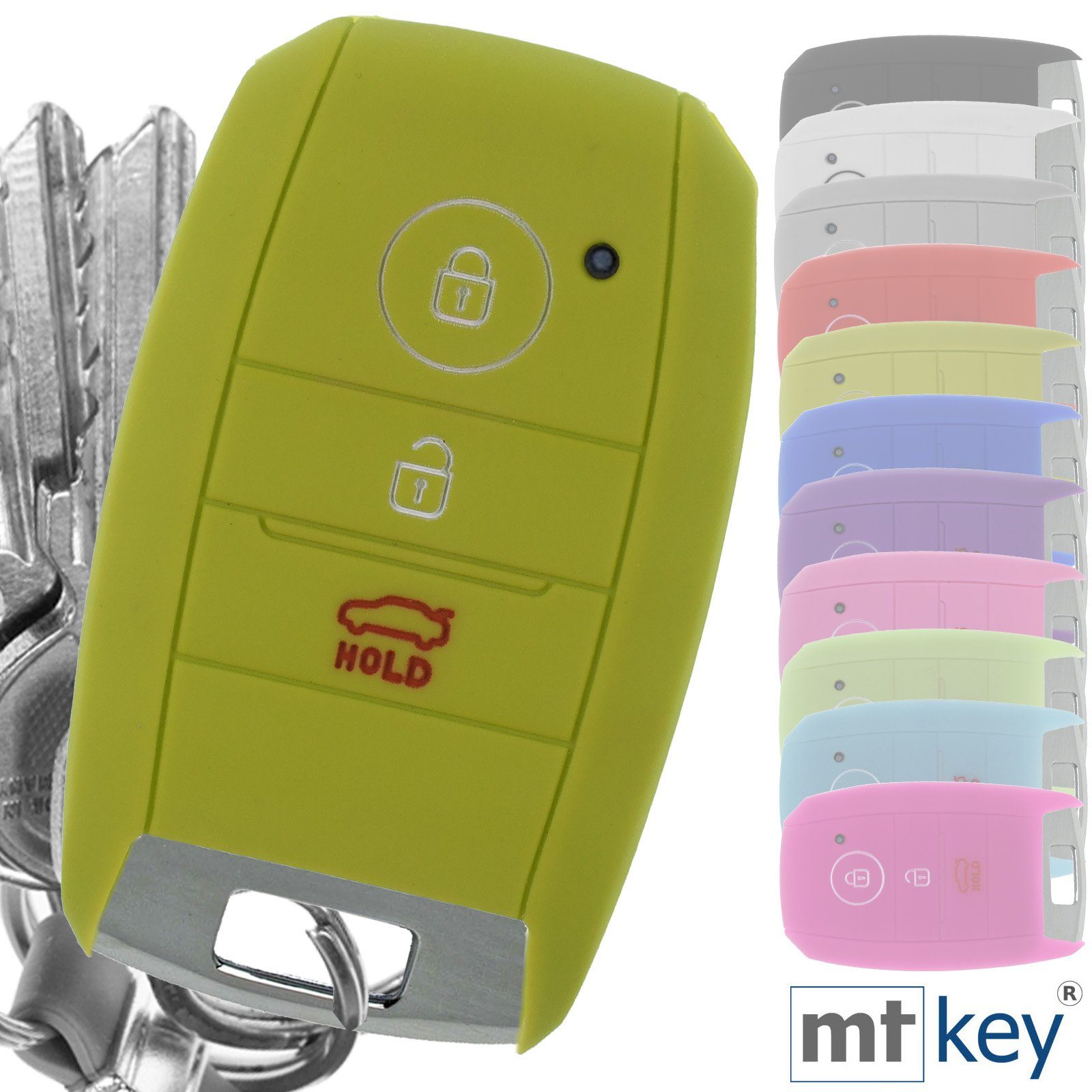 mt-key Schlüsseltasche Autoschlüssel Softcase Silikon Schutzhülle Apfelgrün, für KIA Picantio Rio Ceed Soul Sportage Stonic 3 Tasten KEYLESS