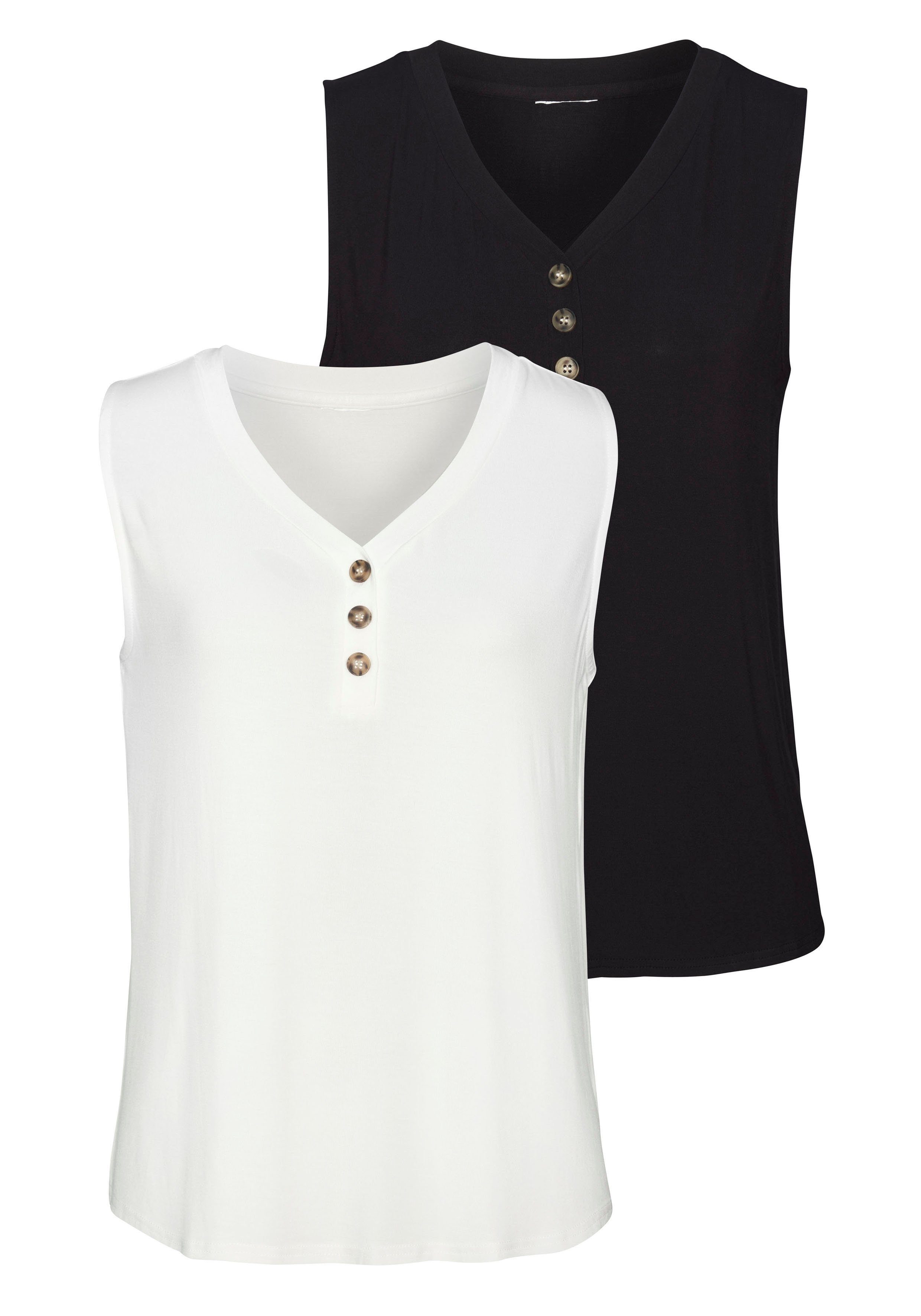 LASCANA Shirttop mit Zierknöpfen in Hornoptik (2er-Pack) aus weichem Viskose-Stretch