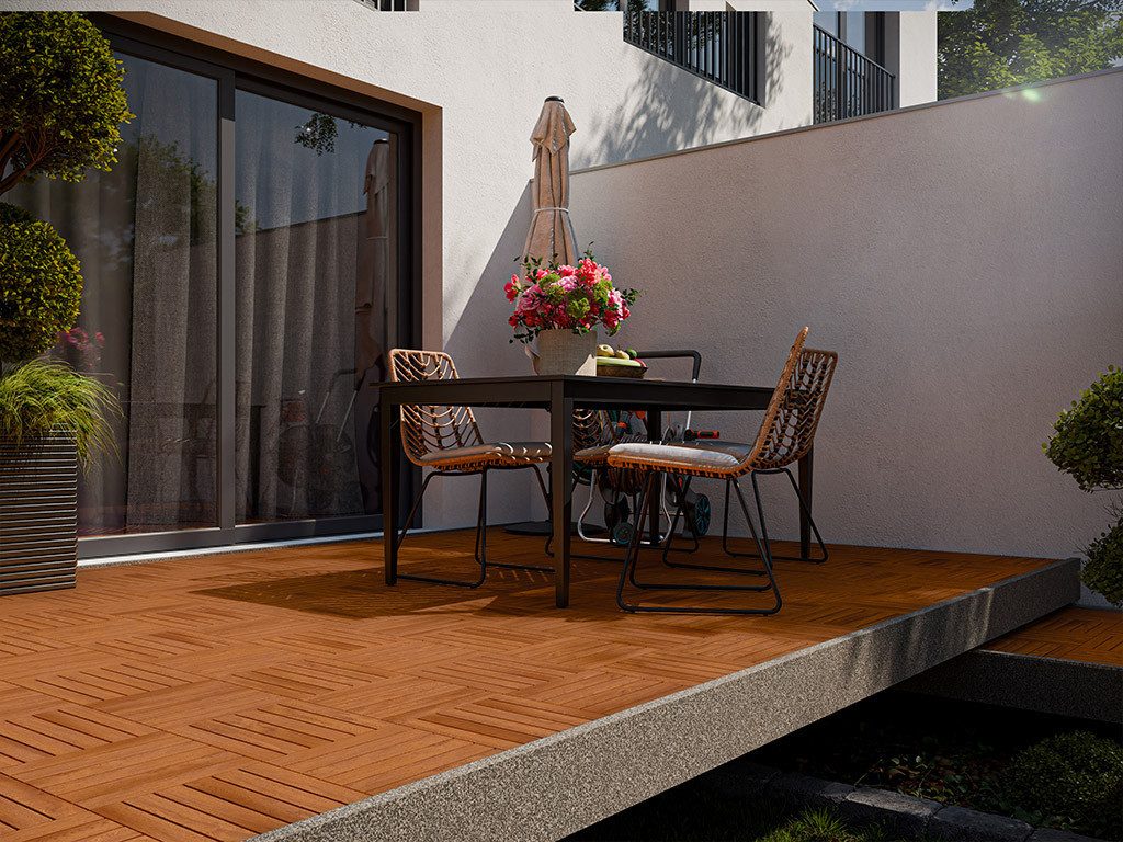 Woodtex Terrassenplatte Terrassenfliese Akazie NATUR-geölt, Holz 30x30, Braun