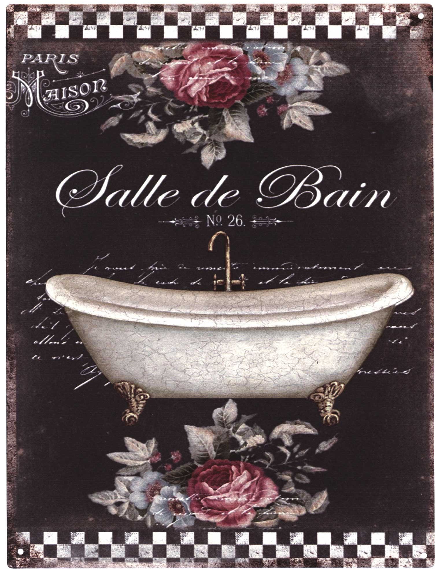 Metallschild Blechschild G6768 Salle de Bain Badewanne 25 x 33