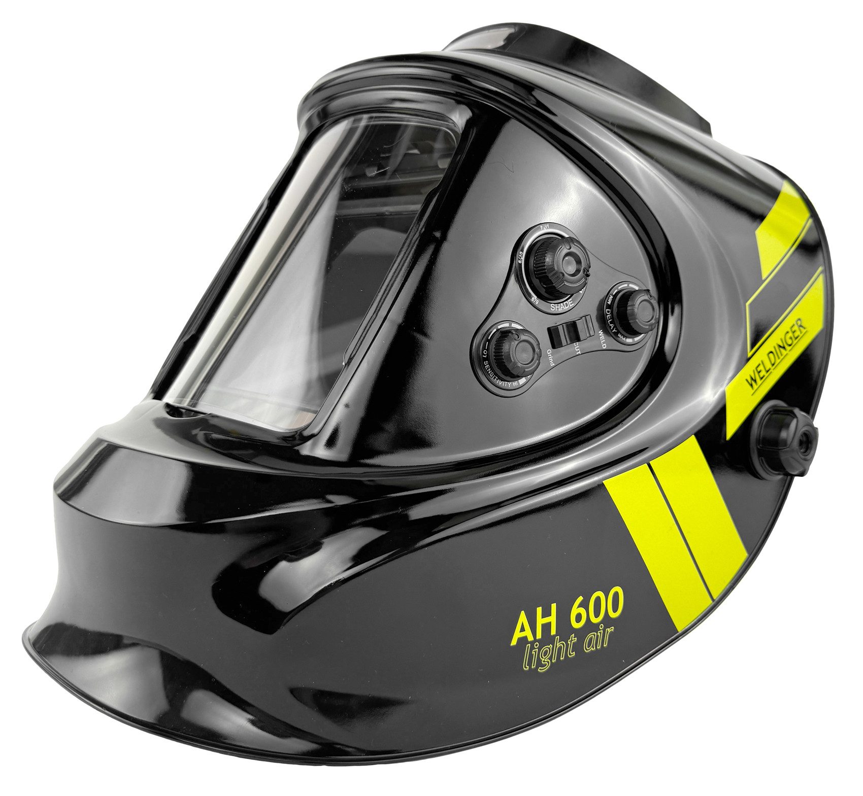 WELDINGER Schweißhelm Automatik-Schweißhelm AH 600 light air mit Ventilation Arbeitslicht, Panorama Sichtfeld