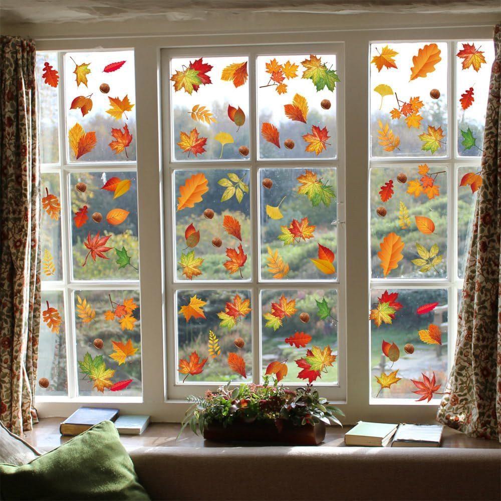 Bomiclss Fensterfolie 64 Stück Fensterbilder Herbst, Herbstdeko,Erntedankfest Fensterbilder, Selbstklebend Herbst Deko Aufkleber, für Fenster Kinderzimmer Cafés – Bild 5 von 5