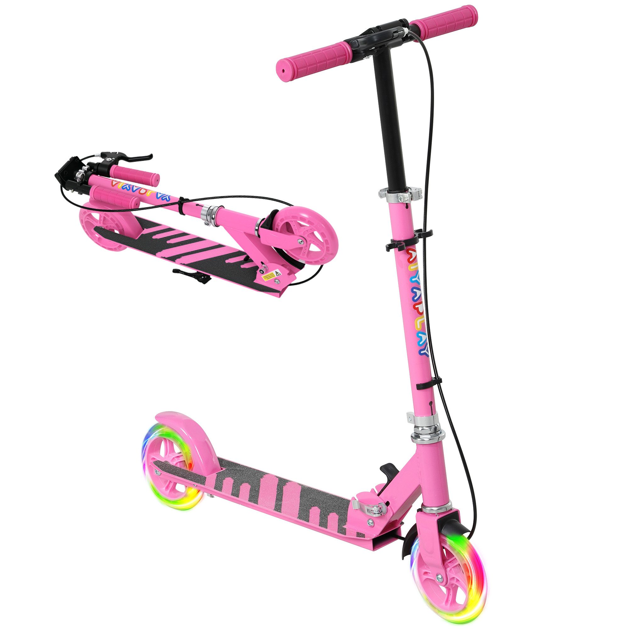 AIYAPLAY Cityroller Roller Kinder Scooter mit Leuchtenden Rädern, Bremse, 0 km/h, (klappbarer Kinderroller, 1 tlg., Höhenverstellbarer Tretroller), klappbarer Tretroller mit verstellbarem Griff