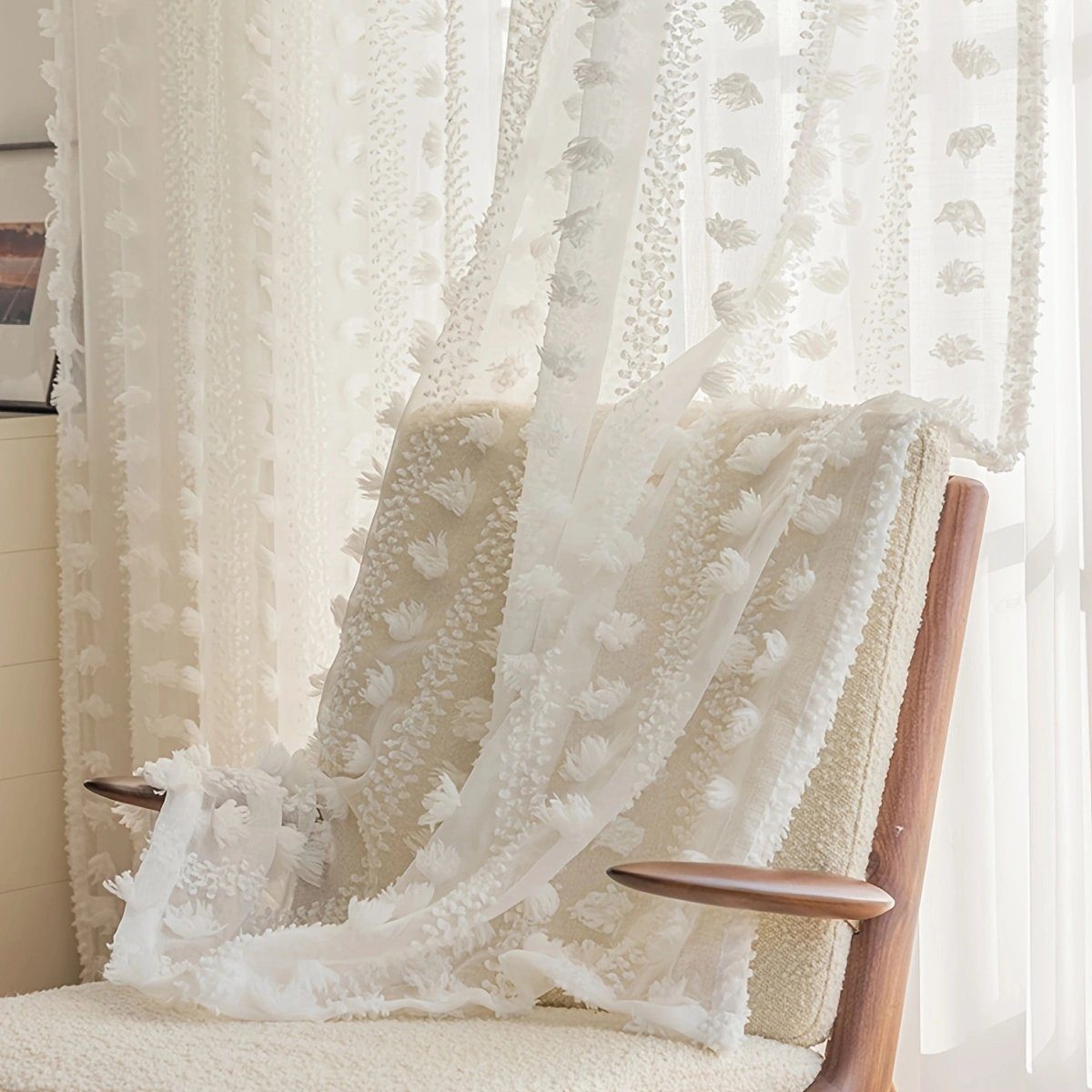 Qelus Gardine Fenster Vorhang Transparent Pompom günstig online kaufen