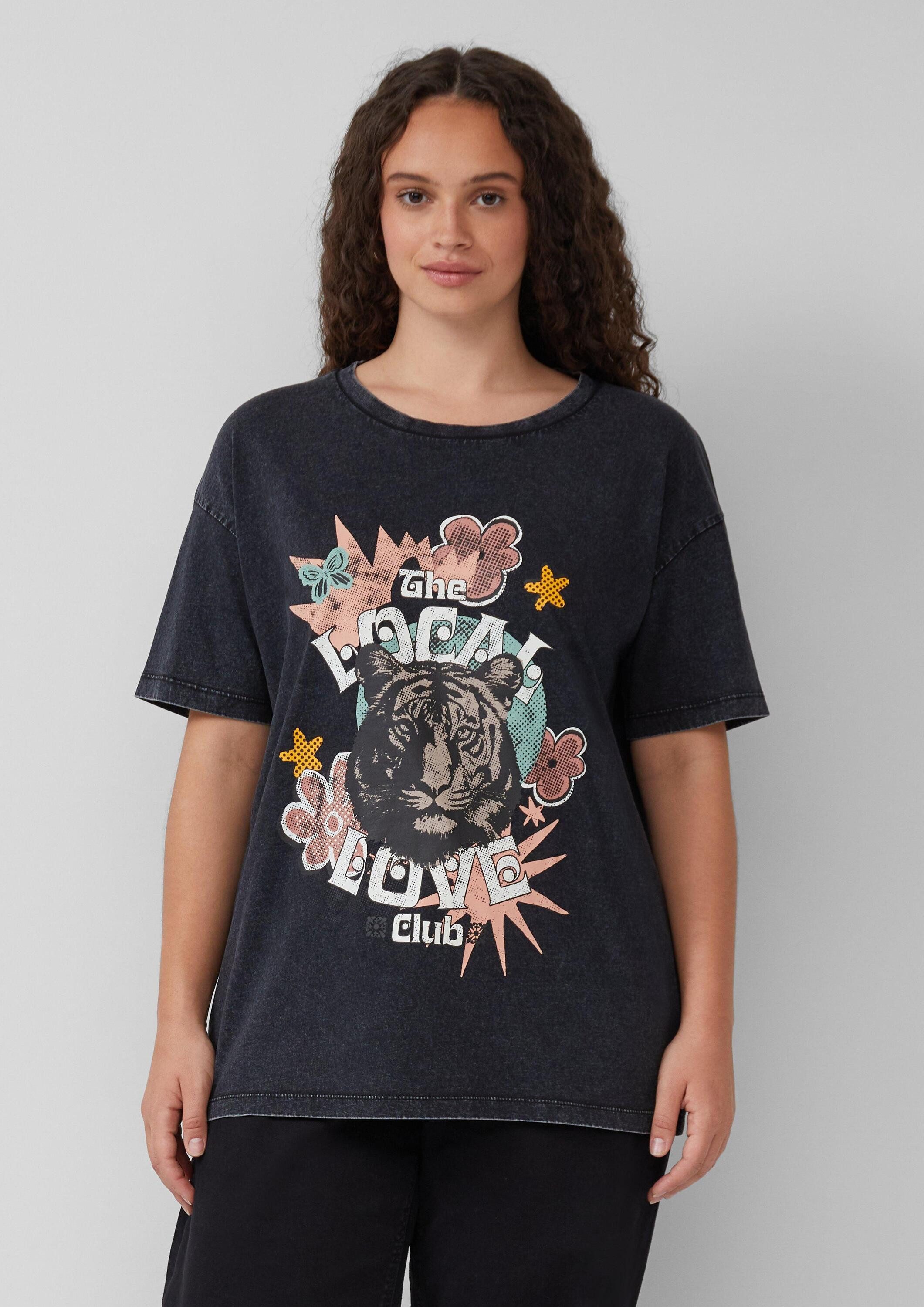 QS Kurzarmshirt T-Shirt Gewaschenes T-Shirt im Oversized Fit