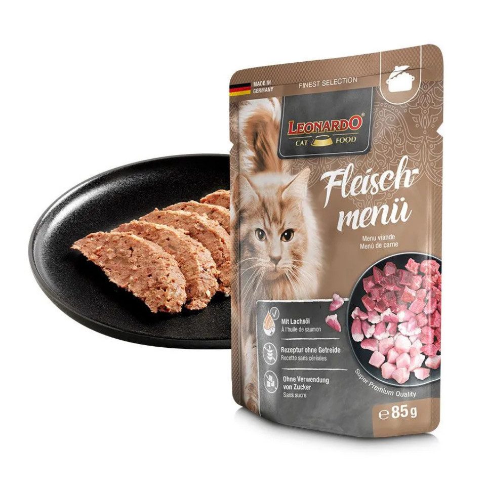 Leonardo Catfood Fleischmenü - getreidefreies Nassfutter mit Huhn, Rind & Lamm 16x85g, Nassfutter für: Katzen