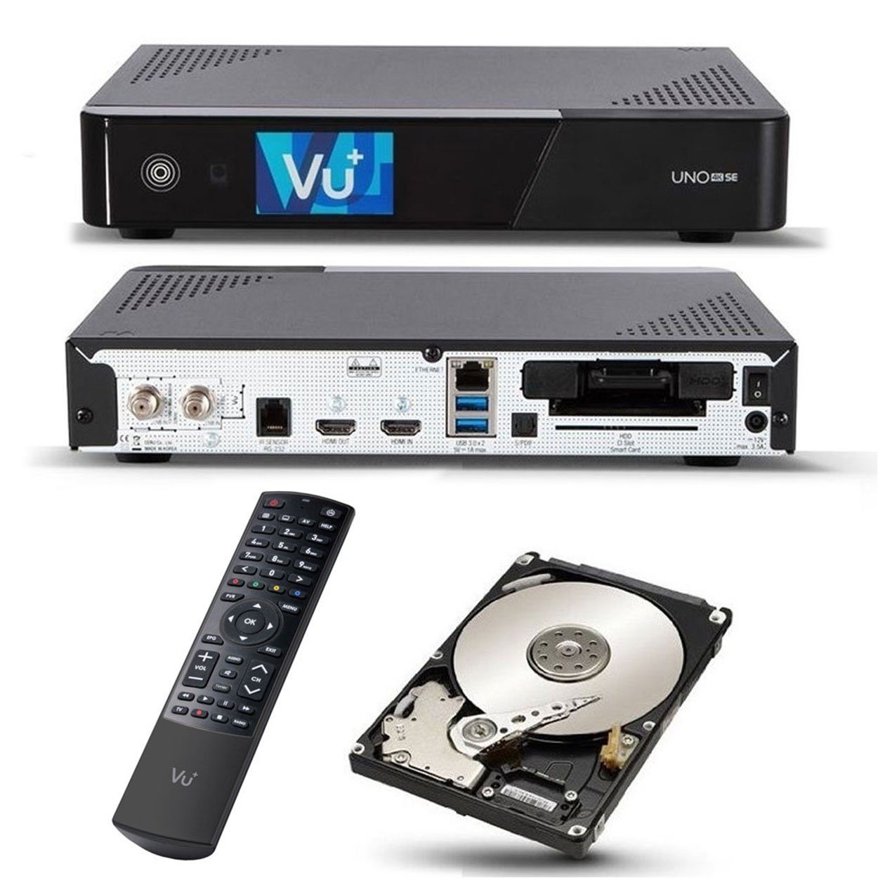 VU+ »Uno 4K SE 1x DVB-S2 FBC Sat Receiver Twin Tuner PVR Ready Linux  Satellitenreceiver UHD TV Receiver mit 2 TB HDD Festplatte« SAT-Receiver