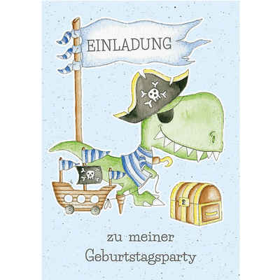Grätz Verlag Geburtstagskarte »Einladungspostkarten Piraten-Dino, 8 Stück«