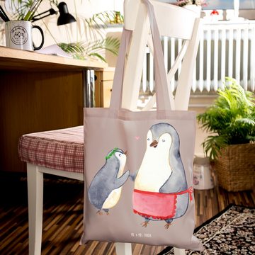 Mr. & Mrs. Panda Tragetasche Pinguin mit Kind - Braun Pastell - Geschenk, Familie, Oma, Bruder, Li (1-tlg), Modisches Design