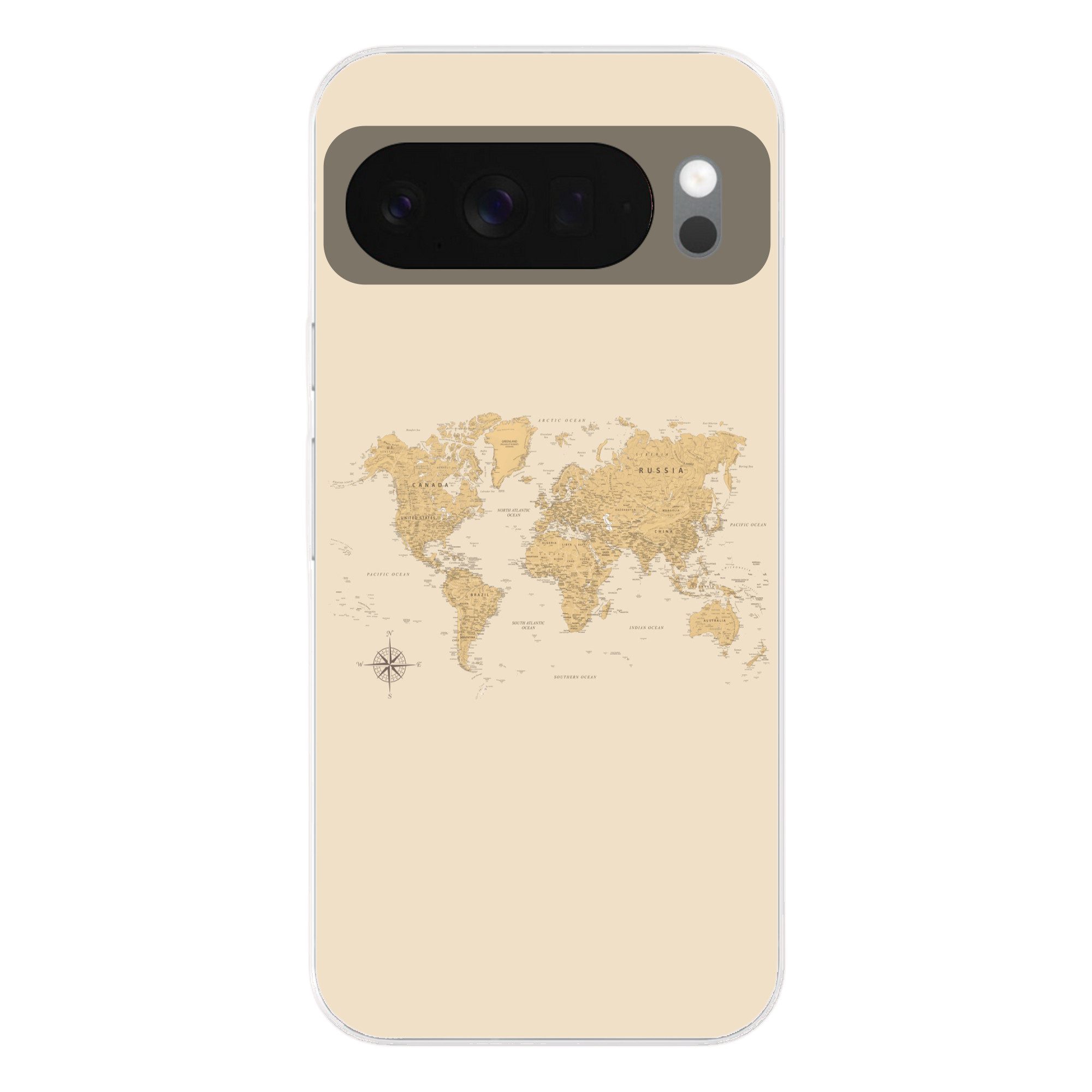 MuchoWow Handyhülle für Google Pixel 10 Weltkarte - Realistisch - Beige, Phone Case, Silikon, Schutzhülle Dünn