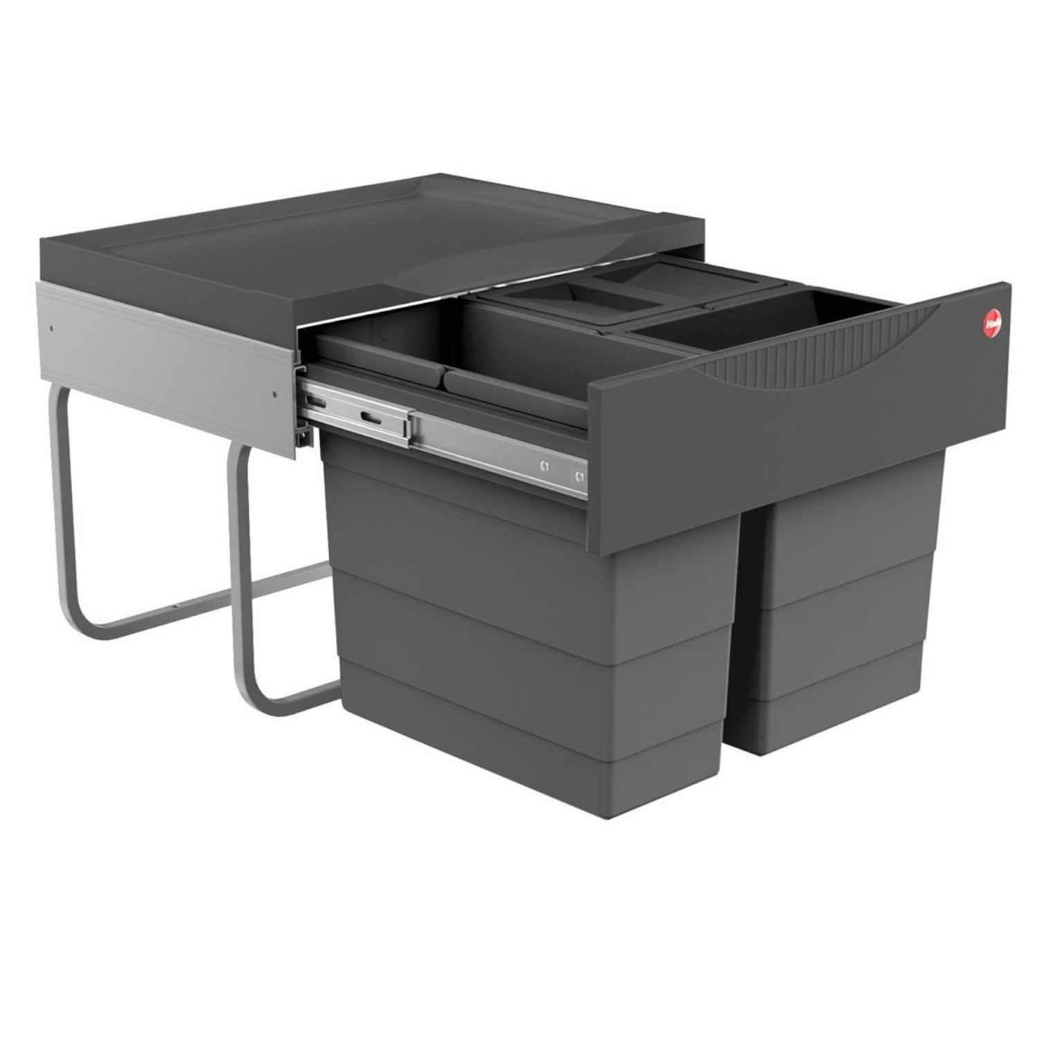 Hailo Einbaumülleimer Hailo Abfallsammler 3644911 Swing Raumspar-Tandem-S 2x 8,5 + 12 Liter, Ausziehbar