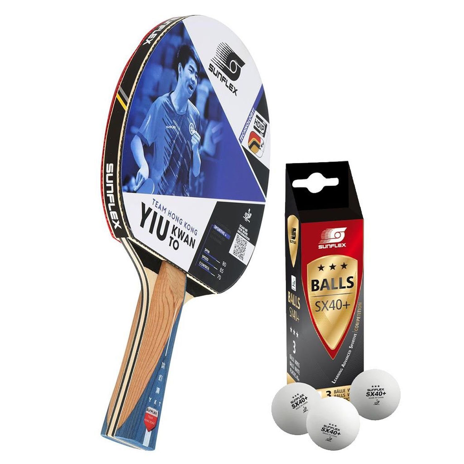 Tischtennisschläger TEAM YIU KWAN TO + 3x SX+ Bälle
