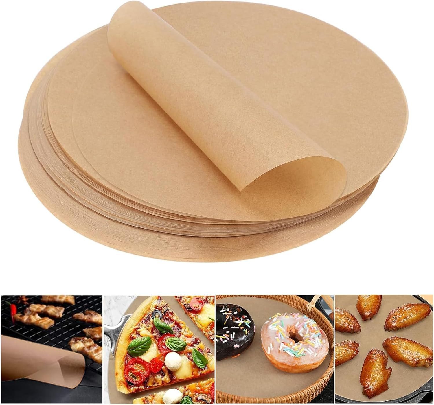 Refined Living Backpapier 100 Stück Ø30 cm Backpapier Rund für Heißluftfritteuse, Bpa-frei, Pergamentpapier,Antihaft, für Kuchen,Backen,Pizza,Grill, Pfanne,Ofen