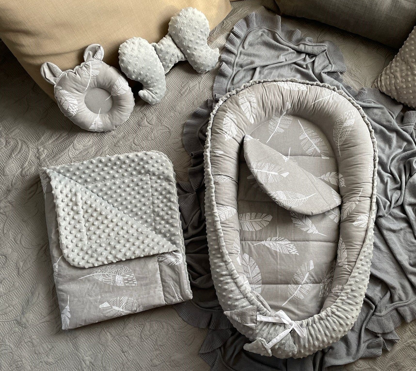 Bettnestchen MINKY/ Baumwolle BABYNEST Babykokon Geschenk Babyausstattung SETS