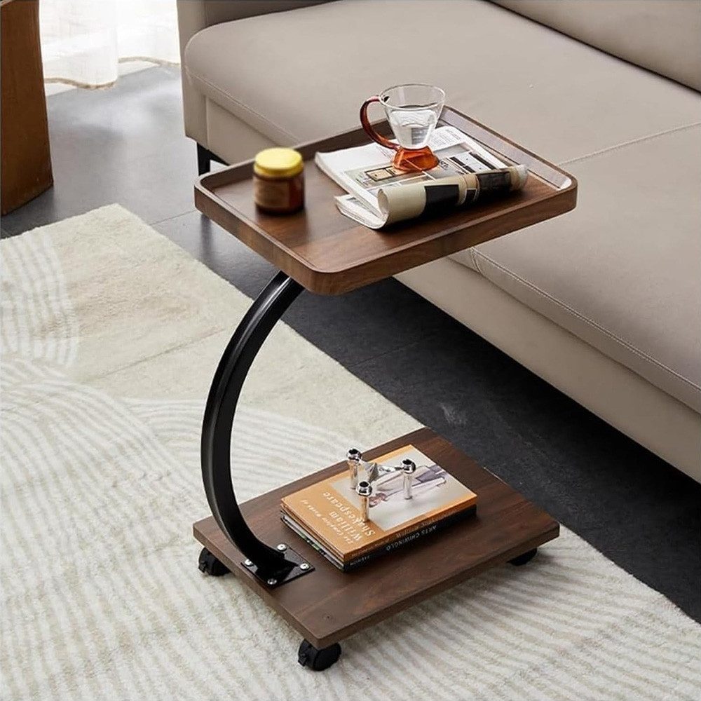 TUWENA Beistelltisch Beistelltisch C Form, Couchtisch Kleiner, Sofatisch mit Rollen 360°, Beweglich Couchtisch Betttisch für Couch Wohnzimmer und Schlafzimmer